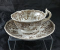 Empire Porcelain Teacup and Saucer, transfer-printer, Victorian motifs