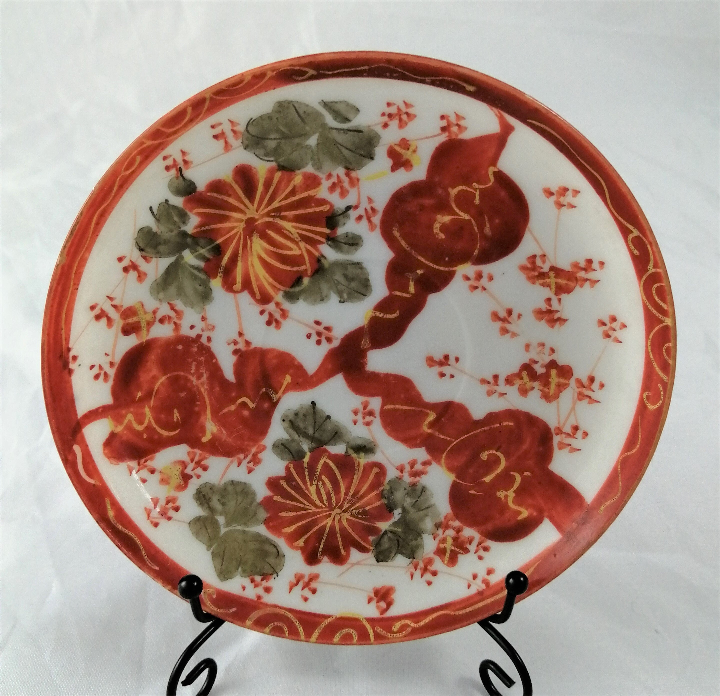Dish, Plates, Vase, Gourd Vase (3) - Kutani, 九谷造 - Porcelain - Japan - Early 20th century