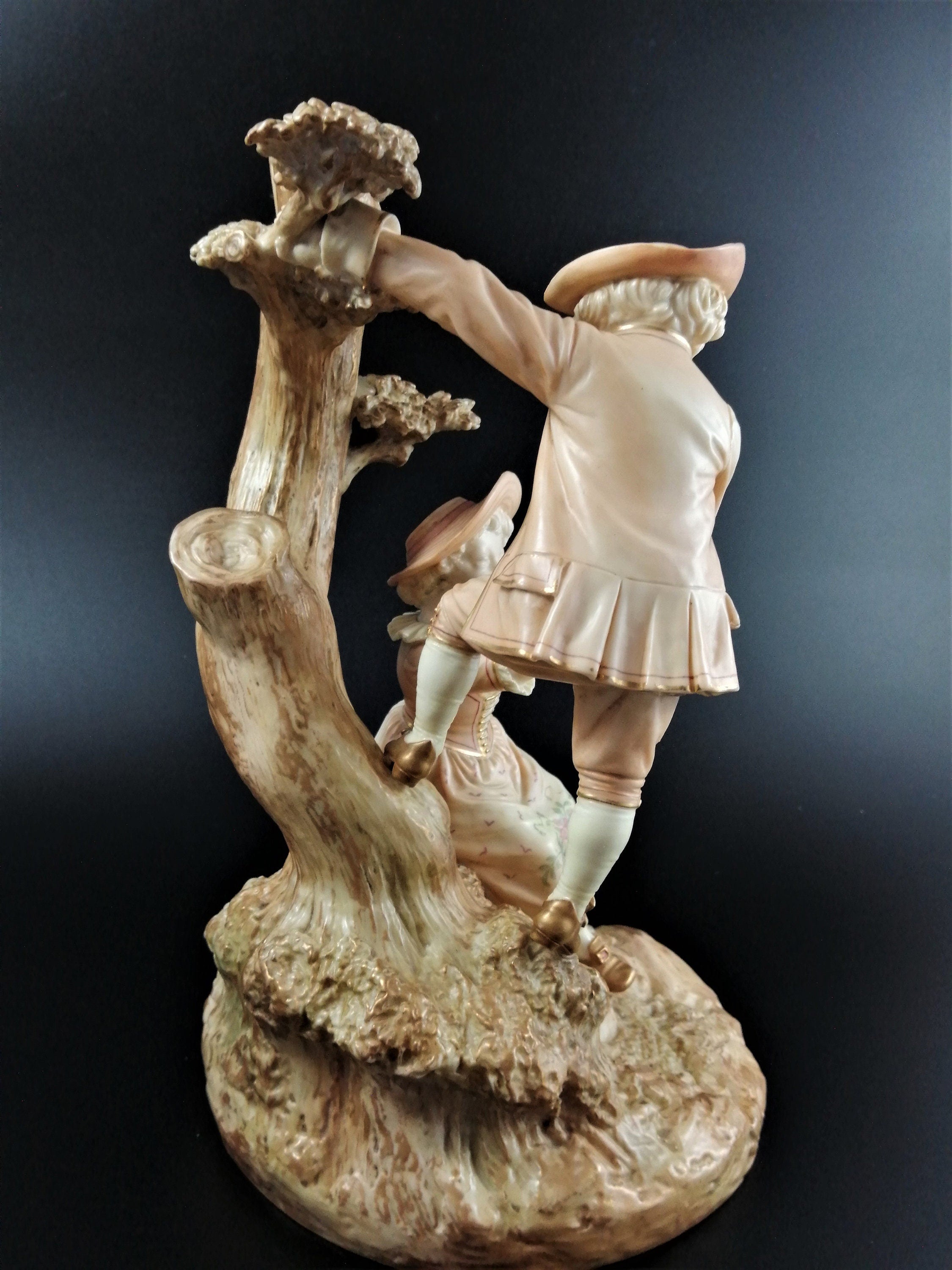 Royal Worcester Figurine: Blush Ivory Boy and Girl, James Hadley, 1888