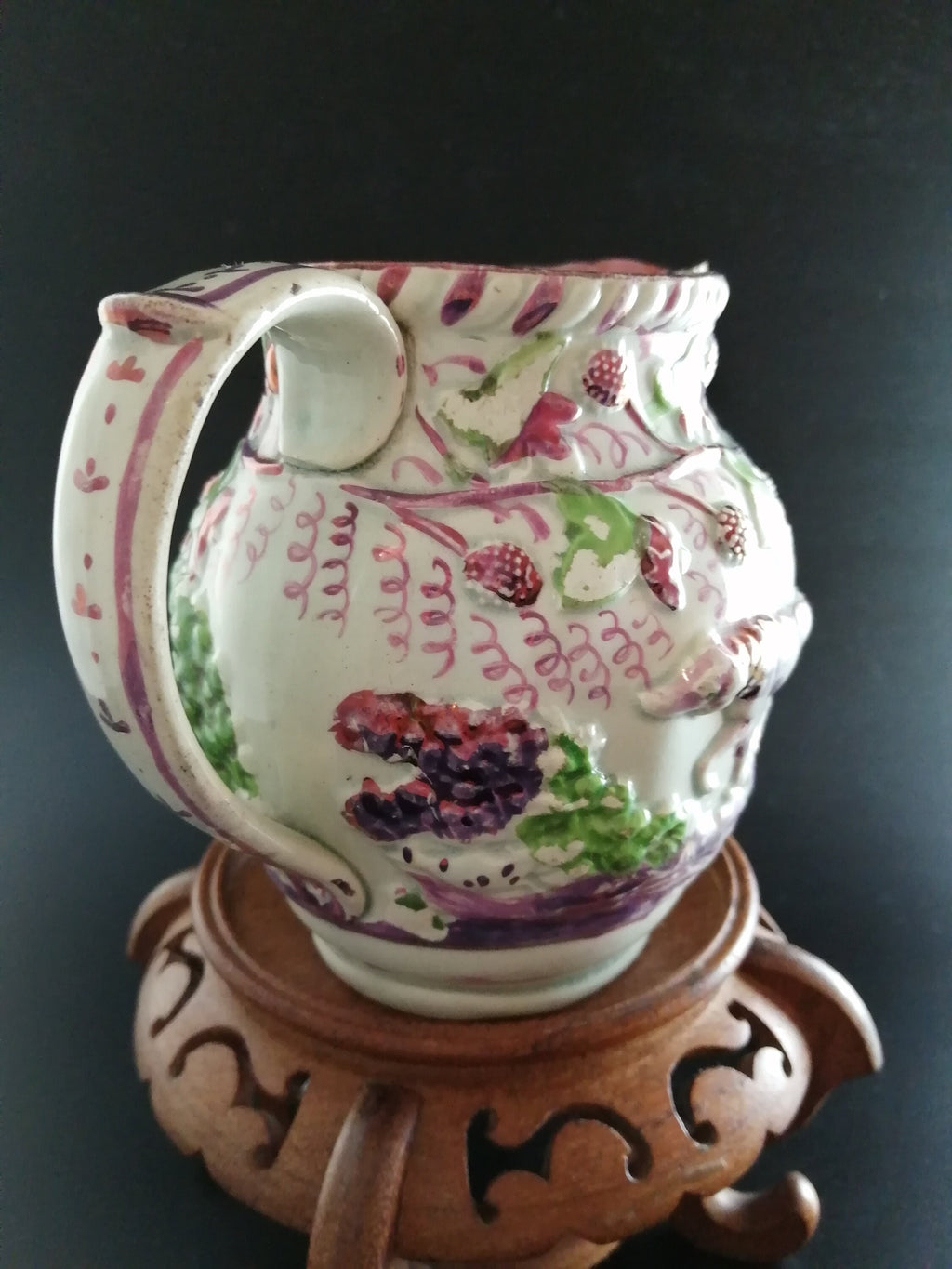 Staffordshire Pink  Lustreware Pitcher Hunting Dogs c 1830