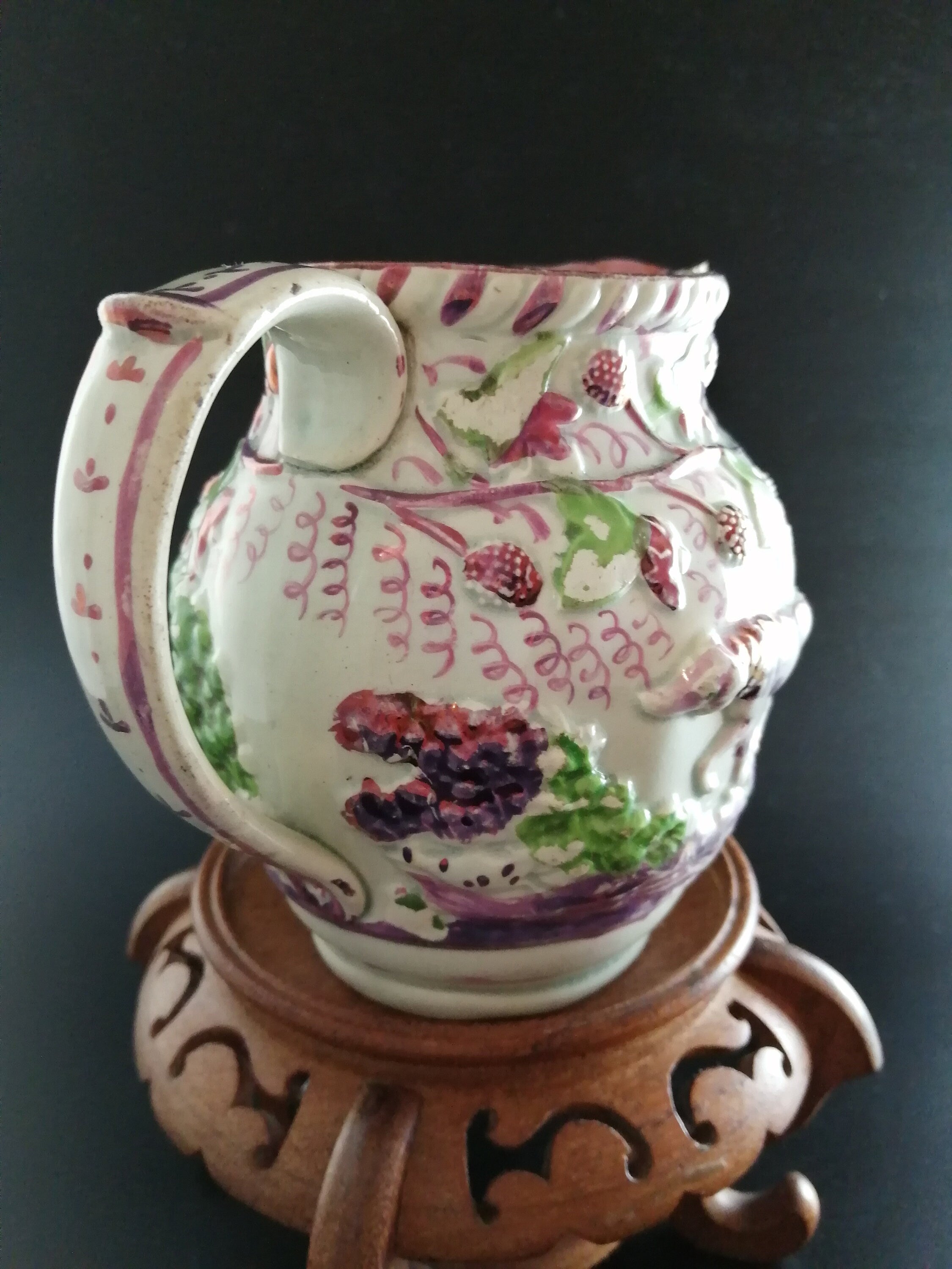Staffordshire Pink  Lustreware Pitcher Hunting Dogs c 1830