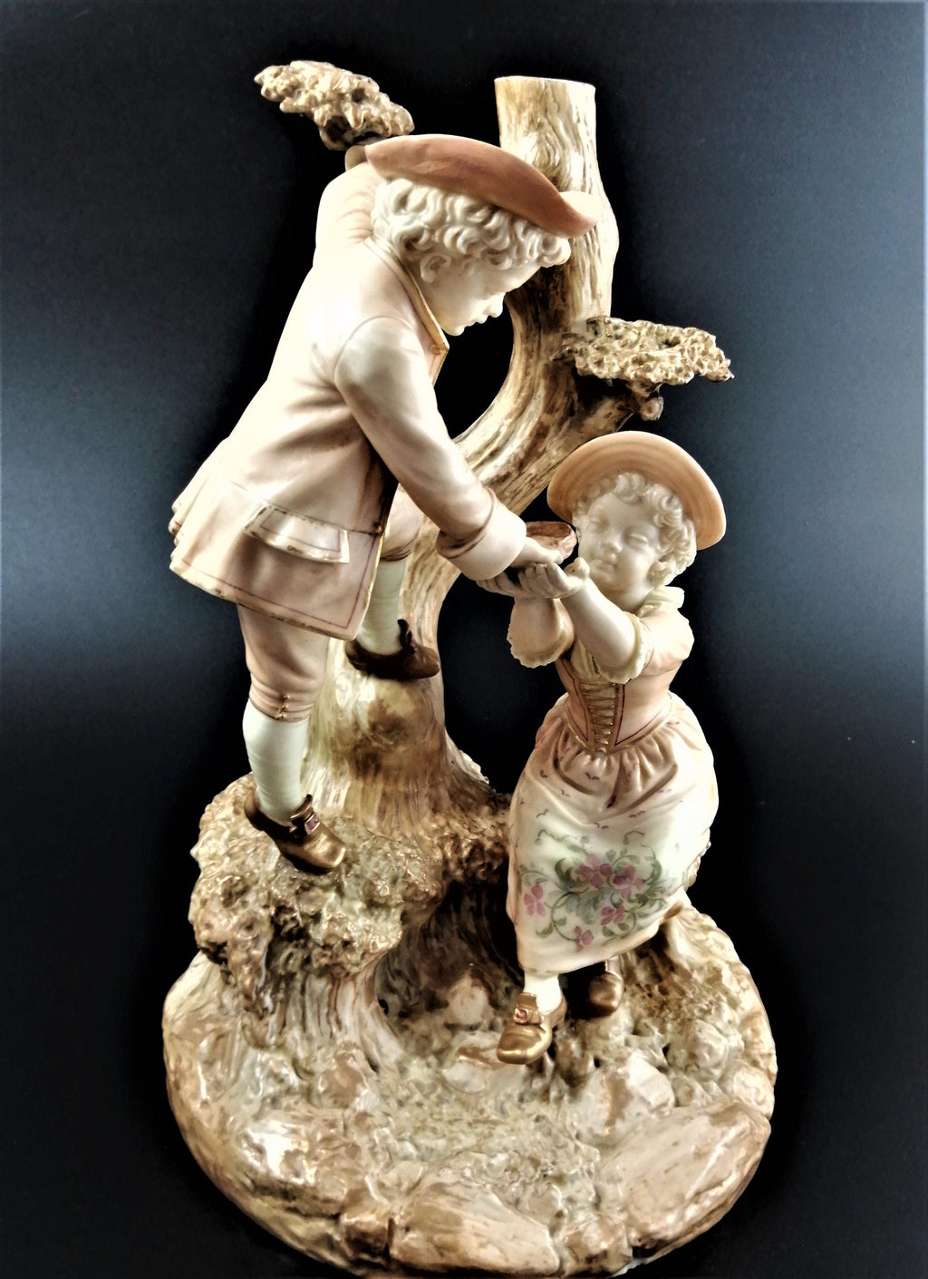 Royal Worcester Figurine: Blush Ivory Boy and Girl, James Hadley, 1888
