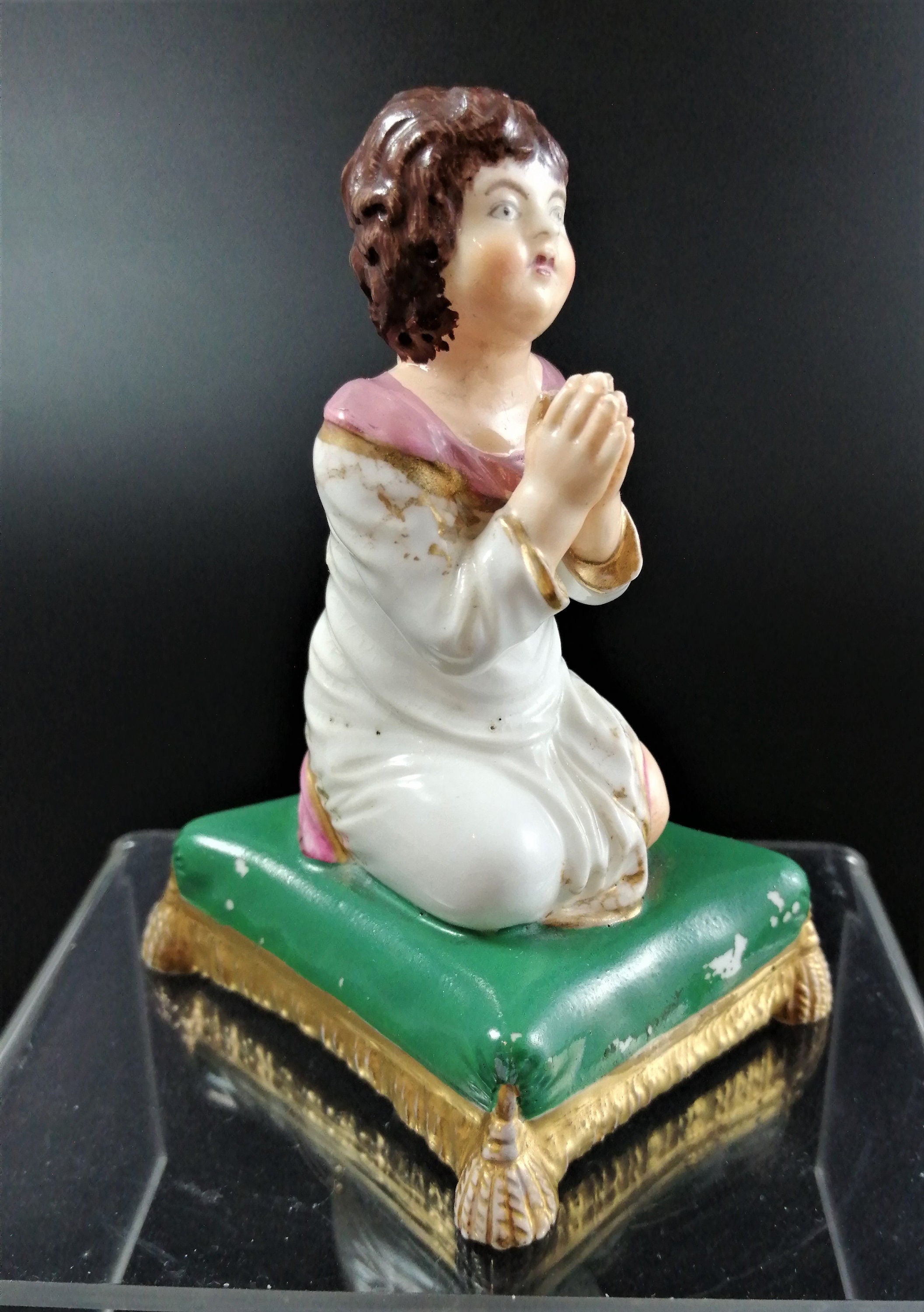 Antique Georgian porcelain Derby figurine of a praying kneeling girl, с.1830, Bloor period
