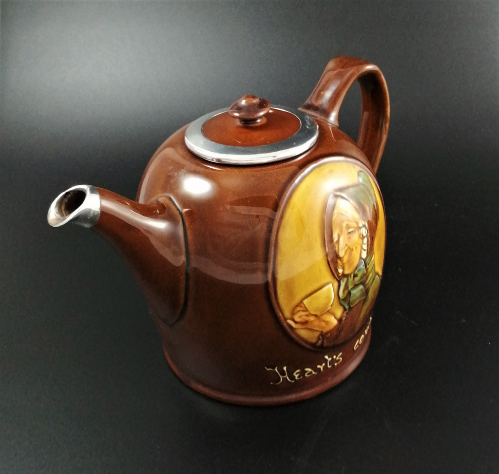 Royal Doulton Kingsware silver topped Dame- Heart's Content teapot