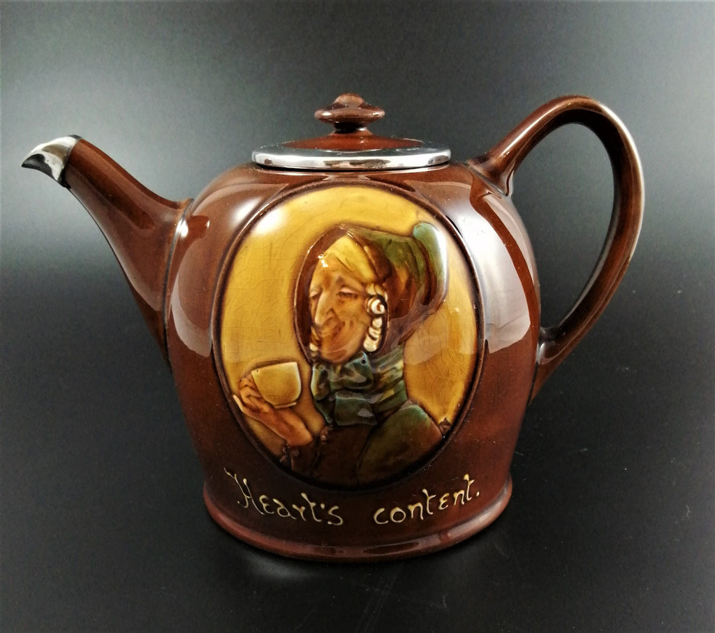 Royal Doulton Kingsware silver topped Dame- Heart's Content teapot