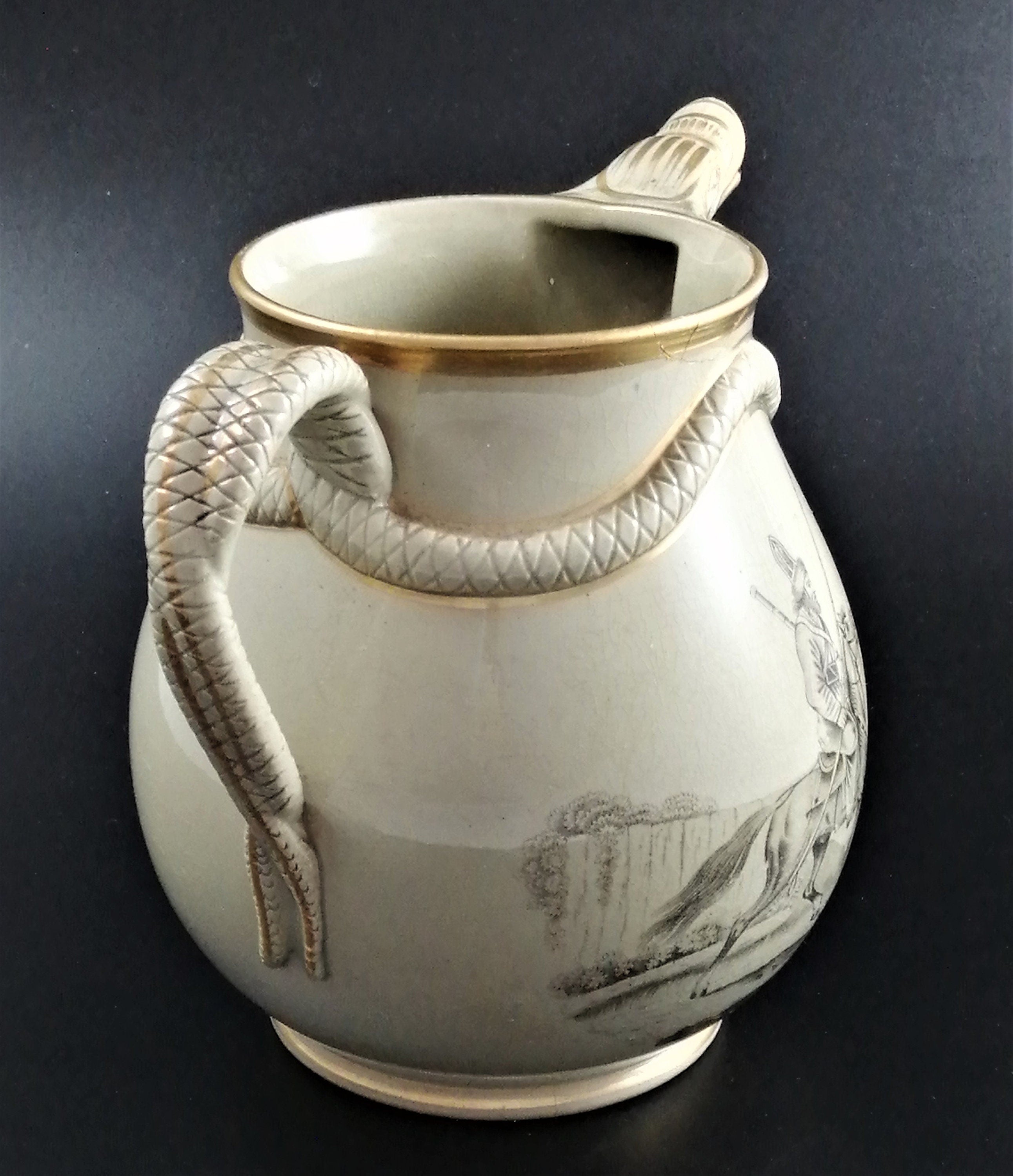 Antique Staffordshire jug,Russian Cossacks,c. 1820-1830
