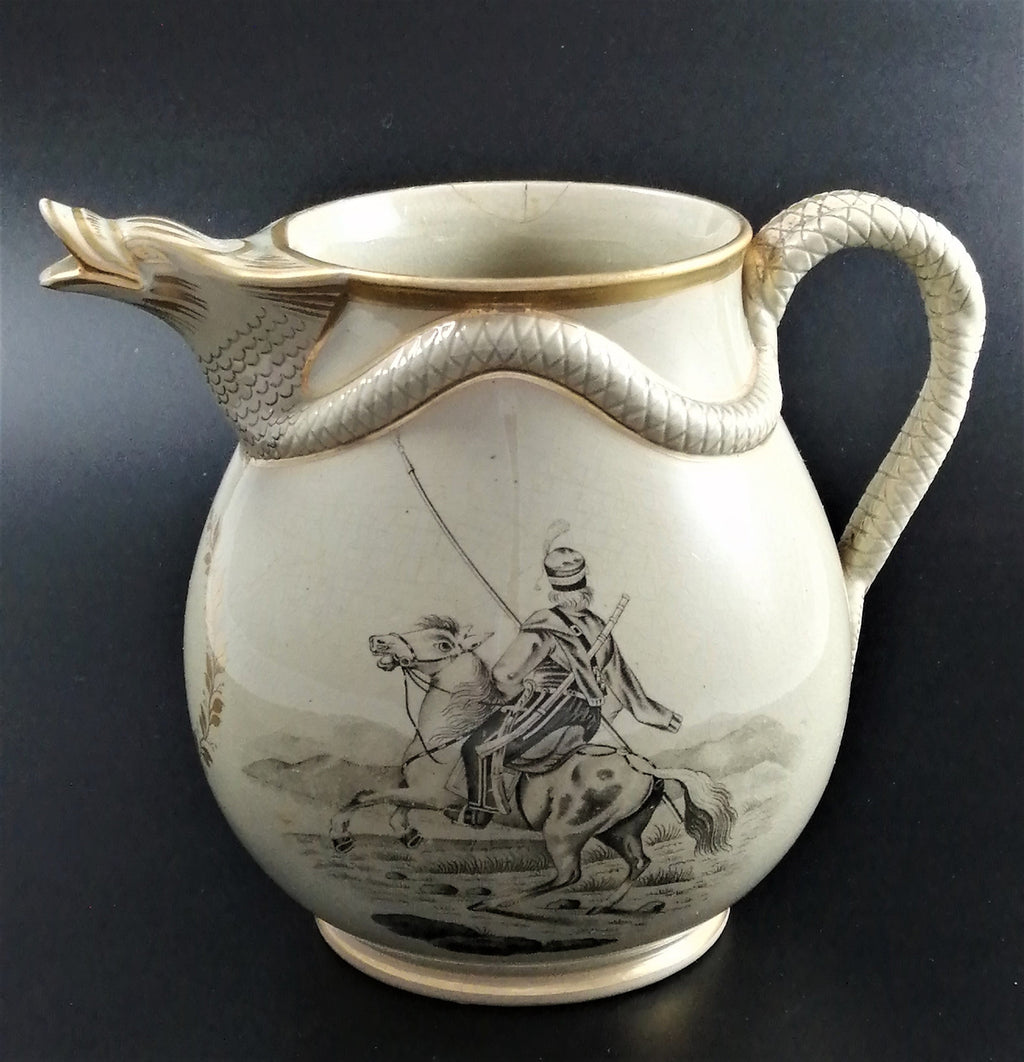 Antique Staffordshire jug,Russian Cossacks,c. 1820-1830