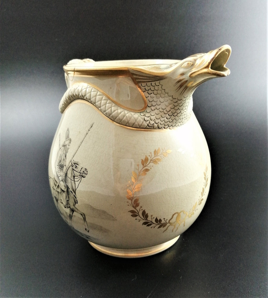 Antique Staffordshire jug,Russian Cossacks,c. 1820-1830