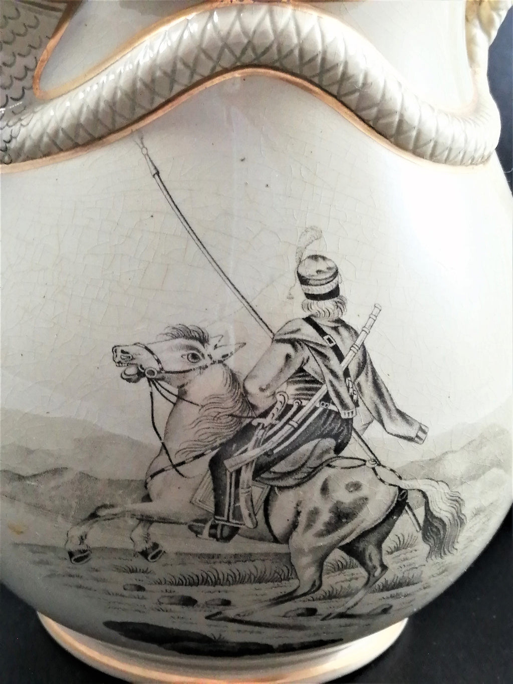 Antique Staffordshire jug,Russian Cossacks,c. 1820-1830