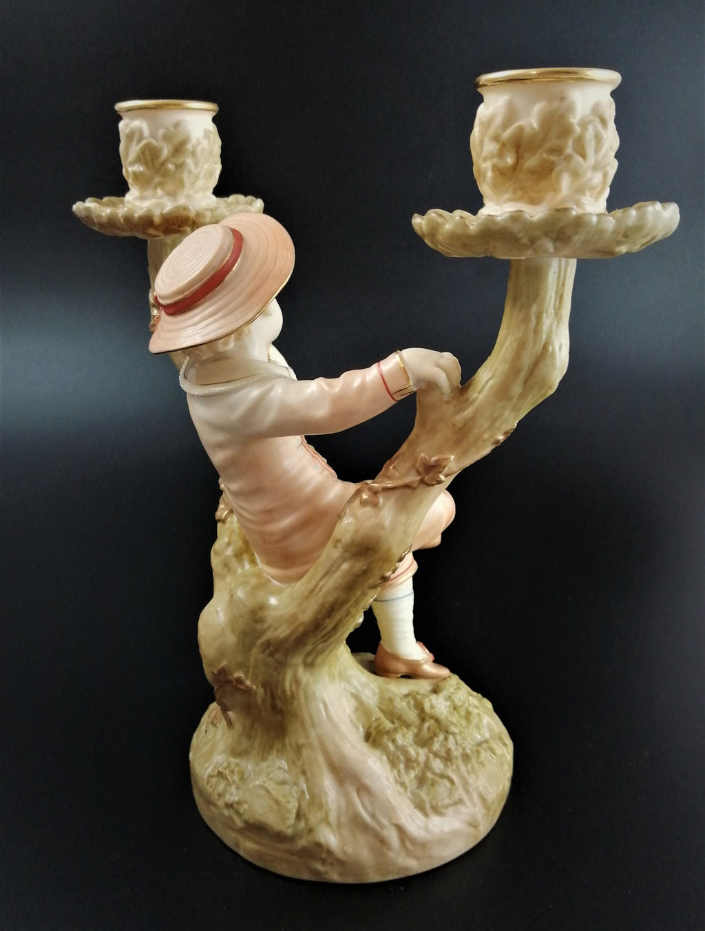 Antique Royal Worcester Figural Candle Holder,Boy, James Hadley,1895