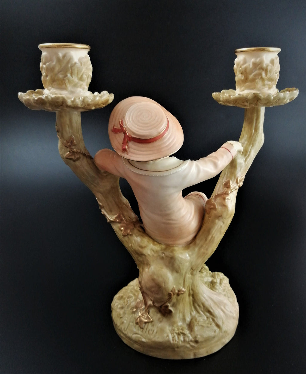 Antique Royal Worcester Figural Candle Holder,Boy, James Hadley,1895