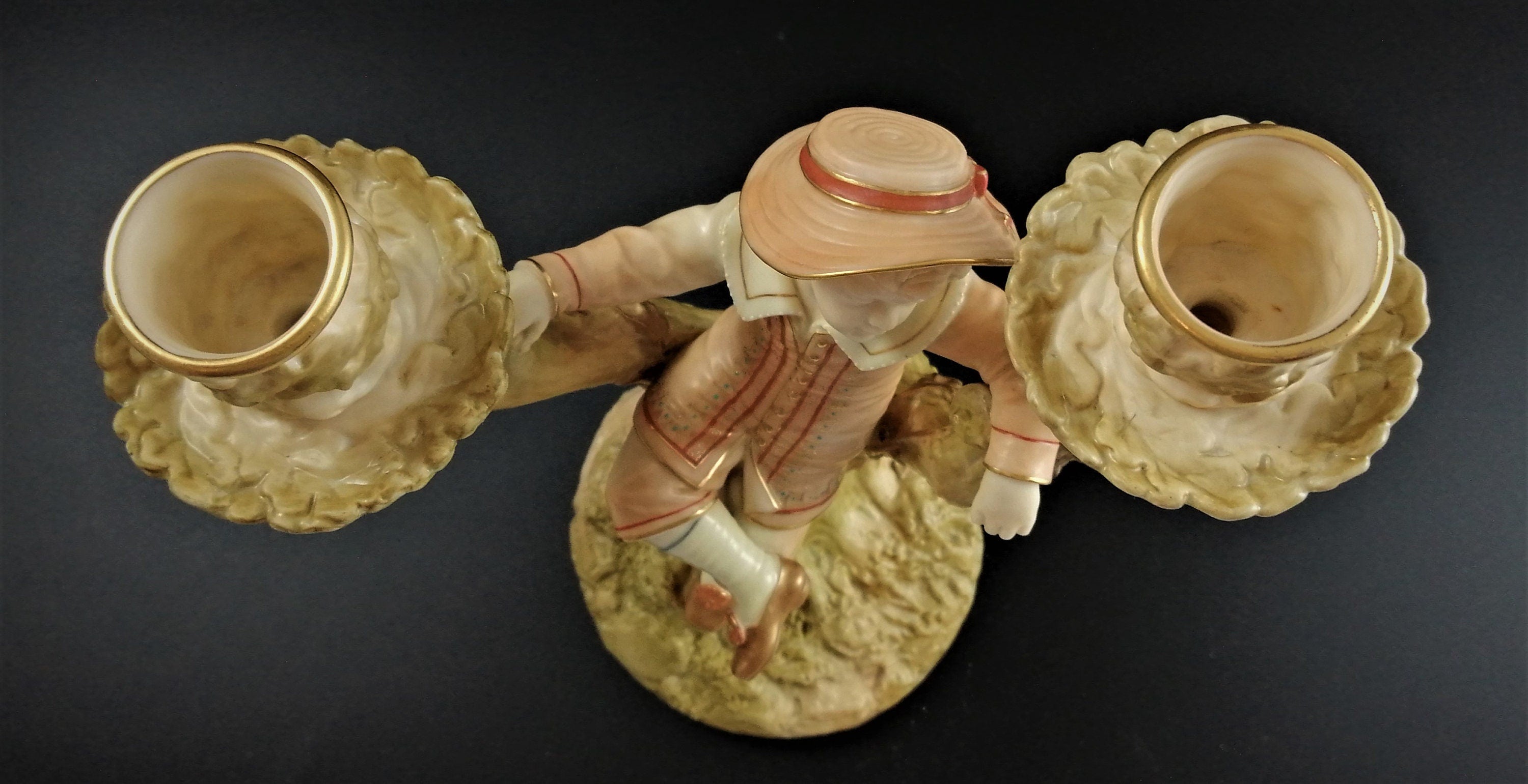 Antique Royal Worcester Figural Candle Holder,Boy, James Hadley,1895