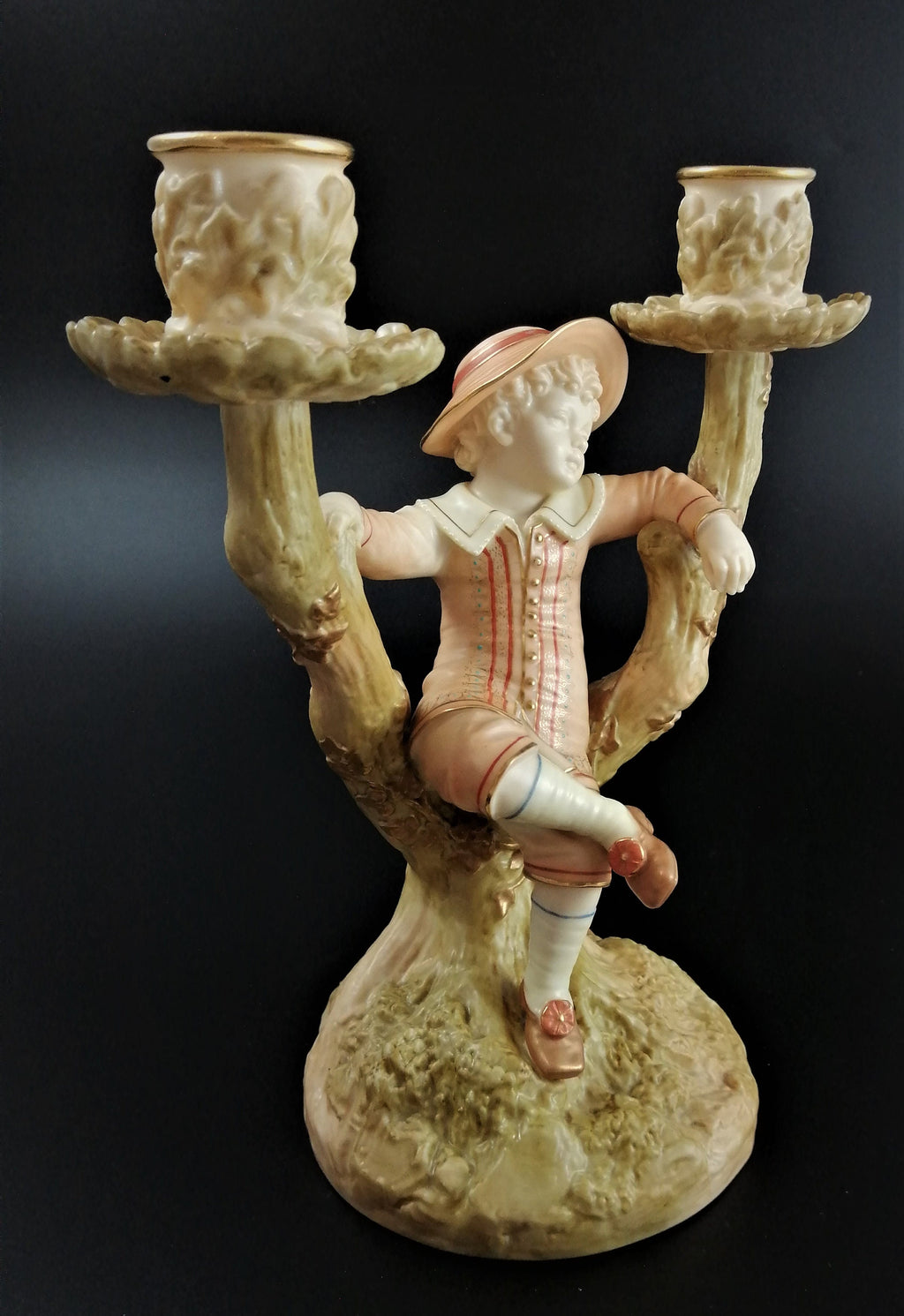 Antique Royal Worcester Figural Candle Holder,Boy, James Hadley,1895