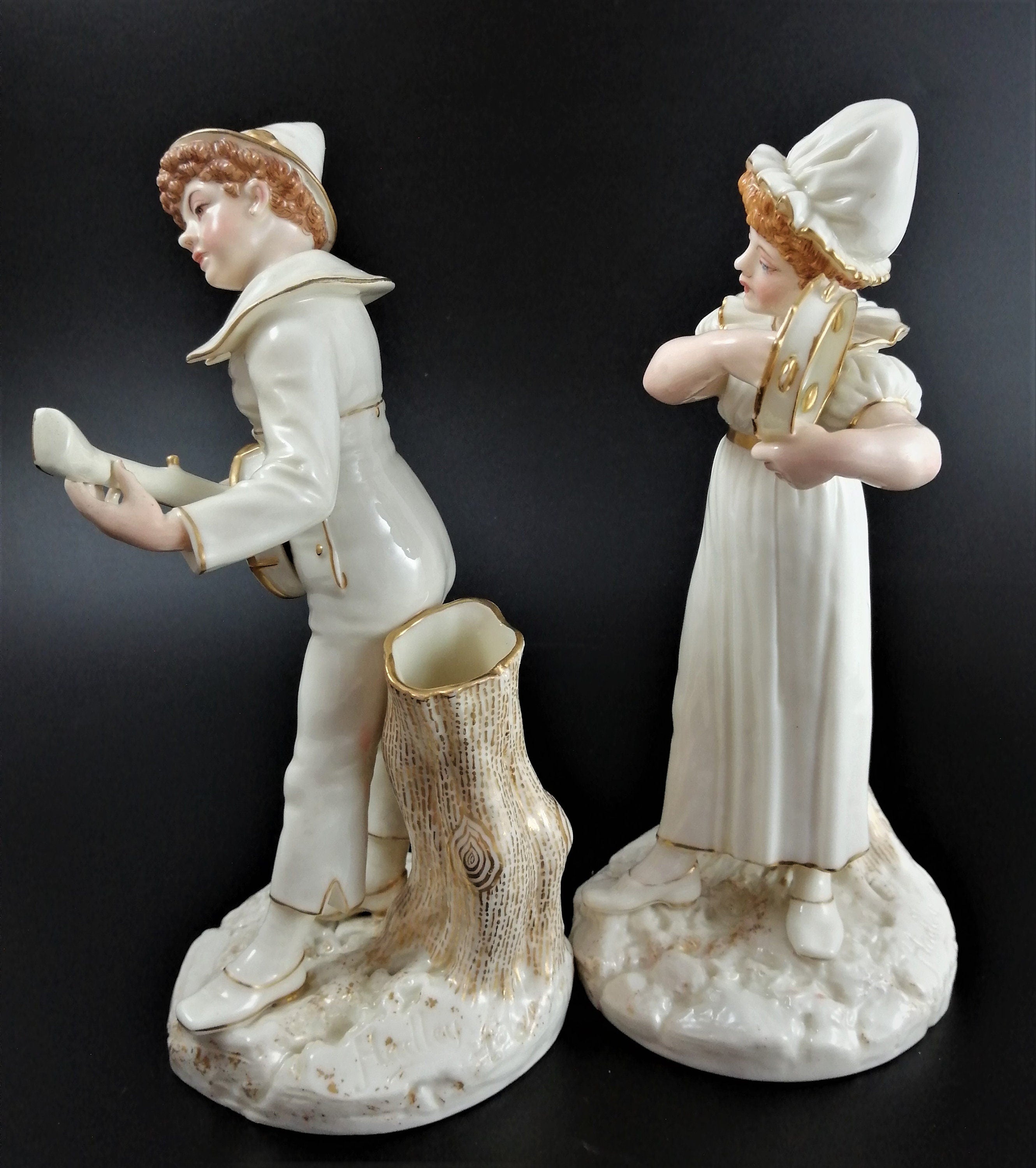 Antique Royal Worcester figures,James Hadley,musicians,1885, very rare