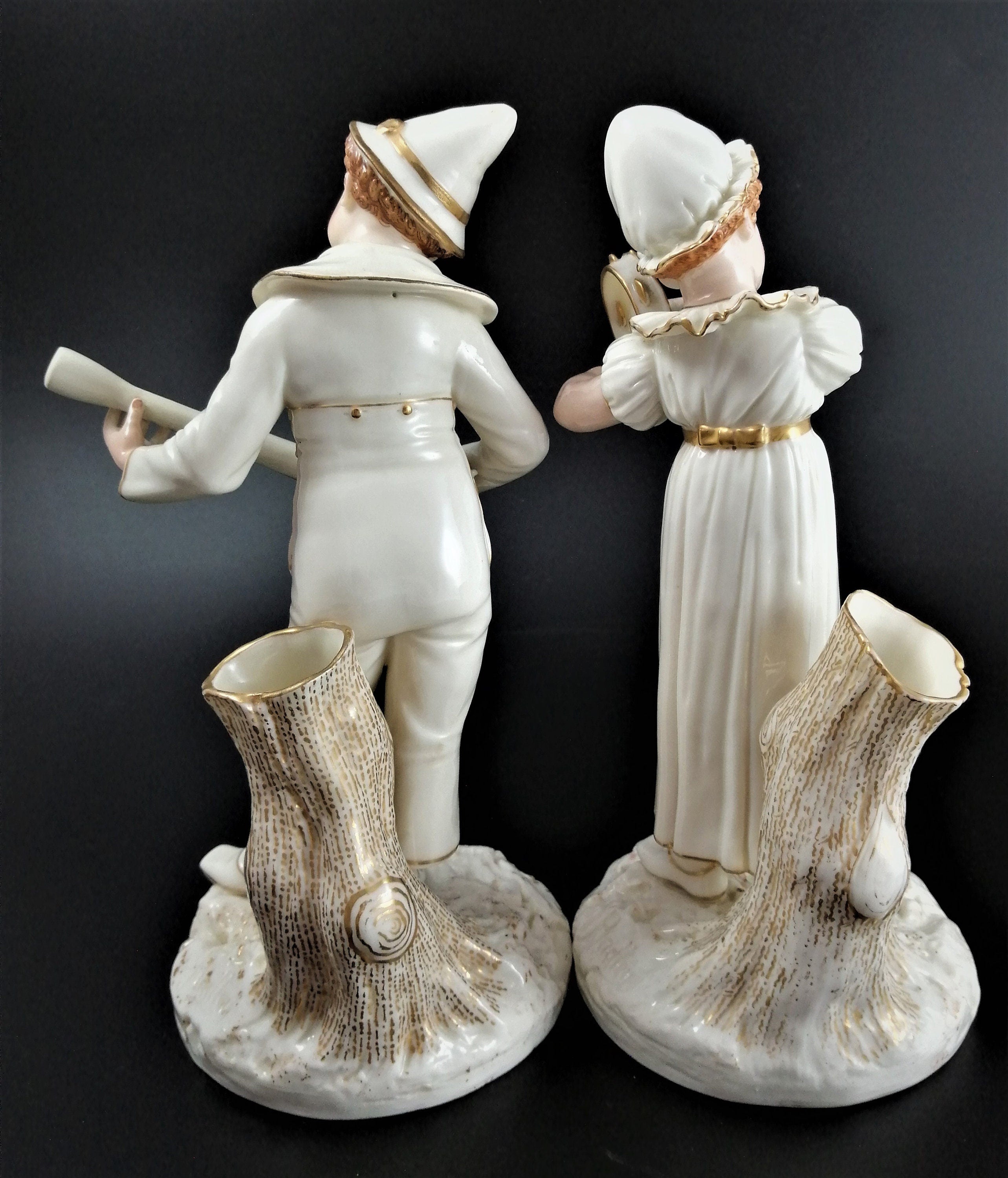 Antique Royal Worcester figures,James Hadley,musicians,1885, very rare