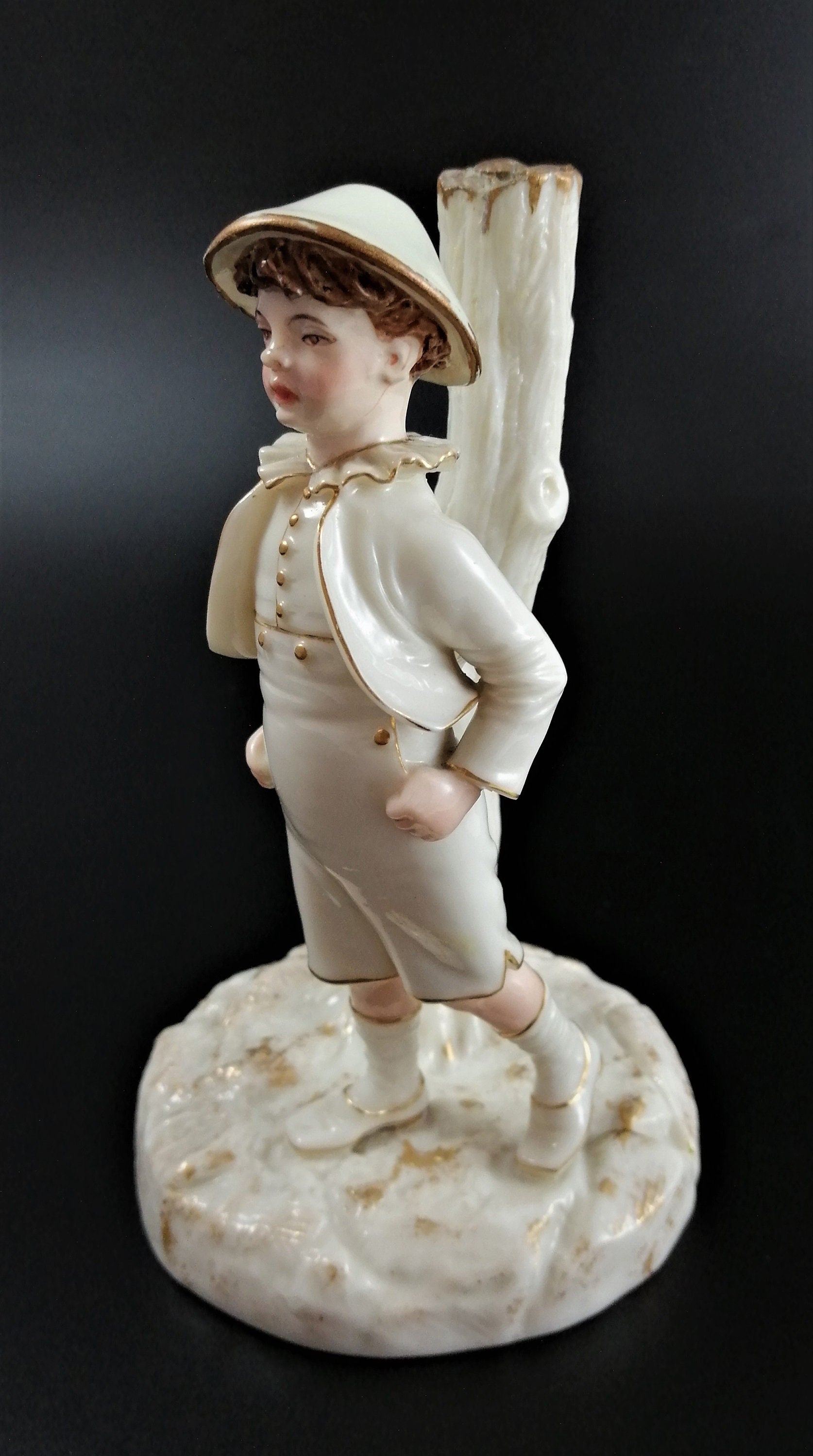 Antique Royal Worcester Painted and Gilt Ivory Porcelain Figurine,James Hadley
