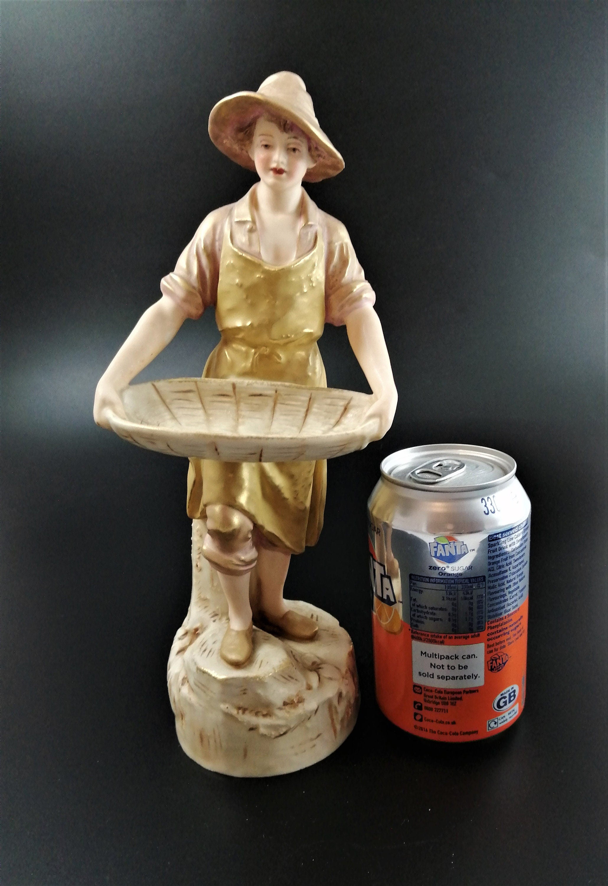 Antique Royal Dux Porcelain Figurine of young man carrying gathering baskets