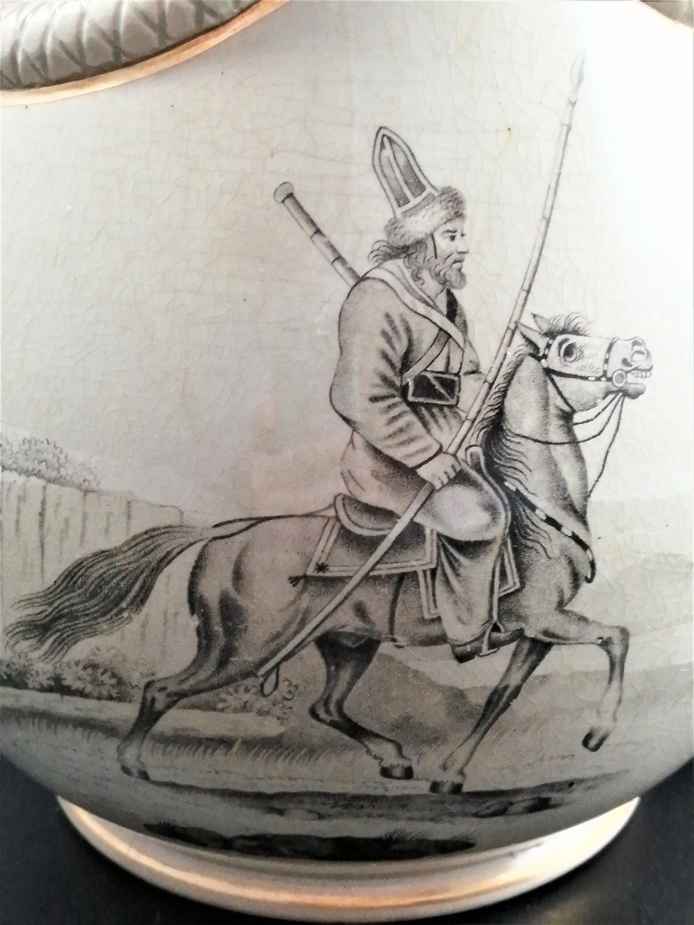 Antique Staffordshire jug,Russian Cossacks,c. 1820-1830