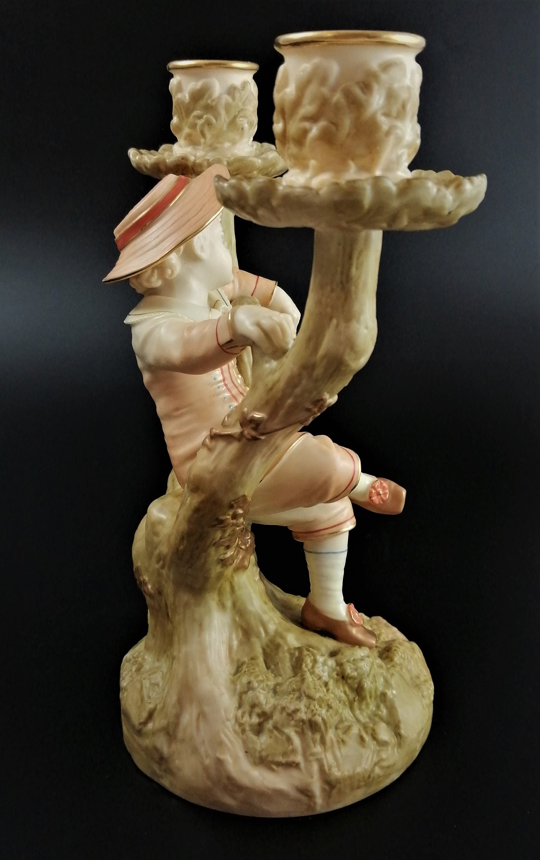 Antique Royal Worcester Figural Candle Holder,Boy, James Hadley,1895