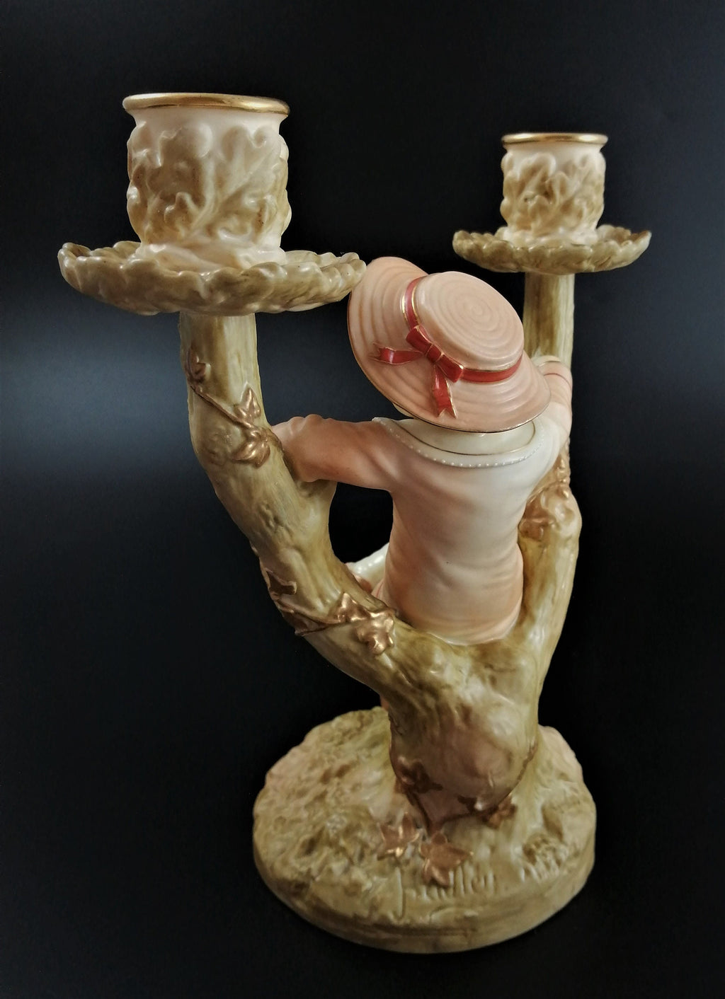 Antique Royal Worcester Figural Candle Holder,Boy, James Hadley,1895