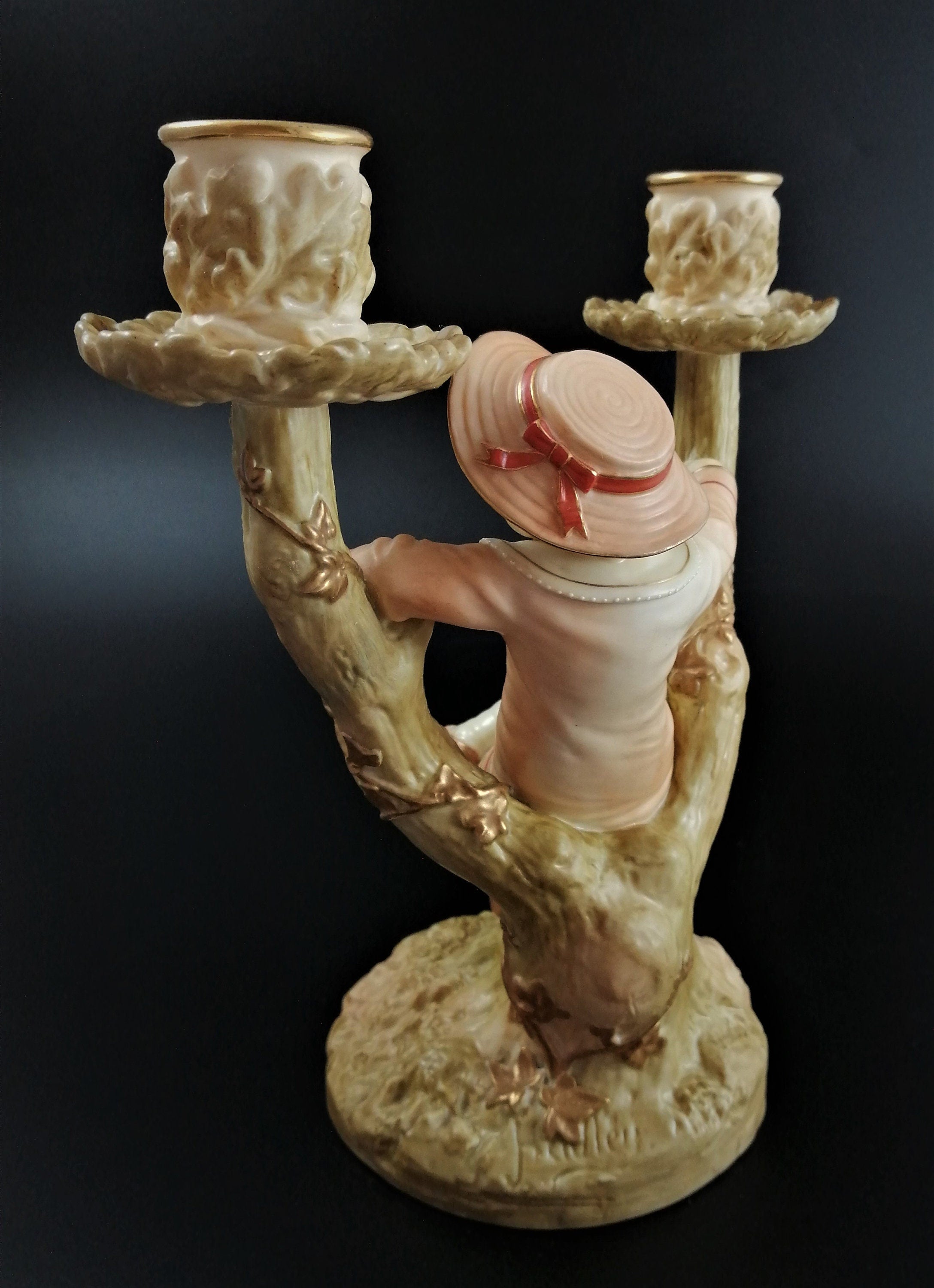 Antique Royal Worcester Figural Candle Holder,Boy, James Hadley,1895