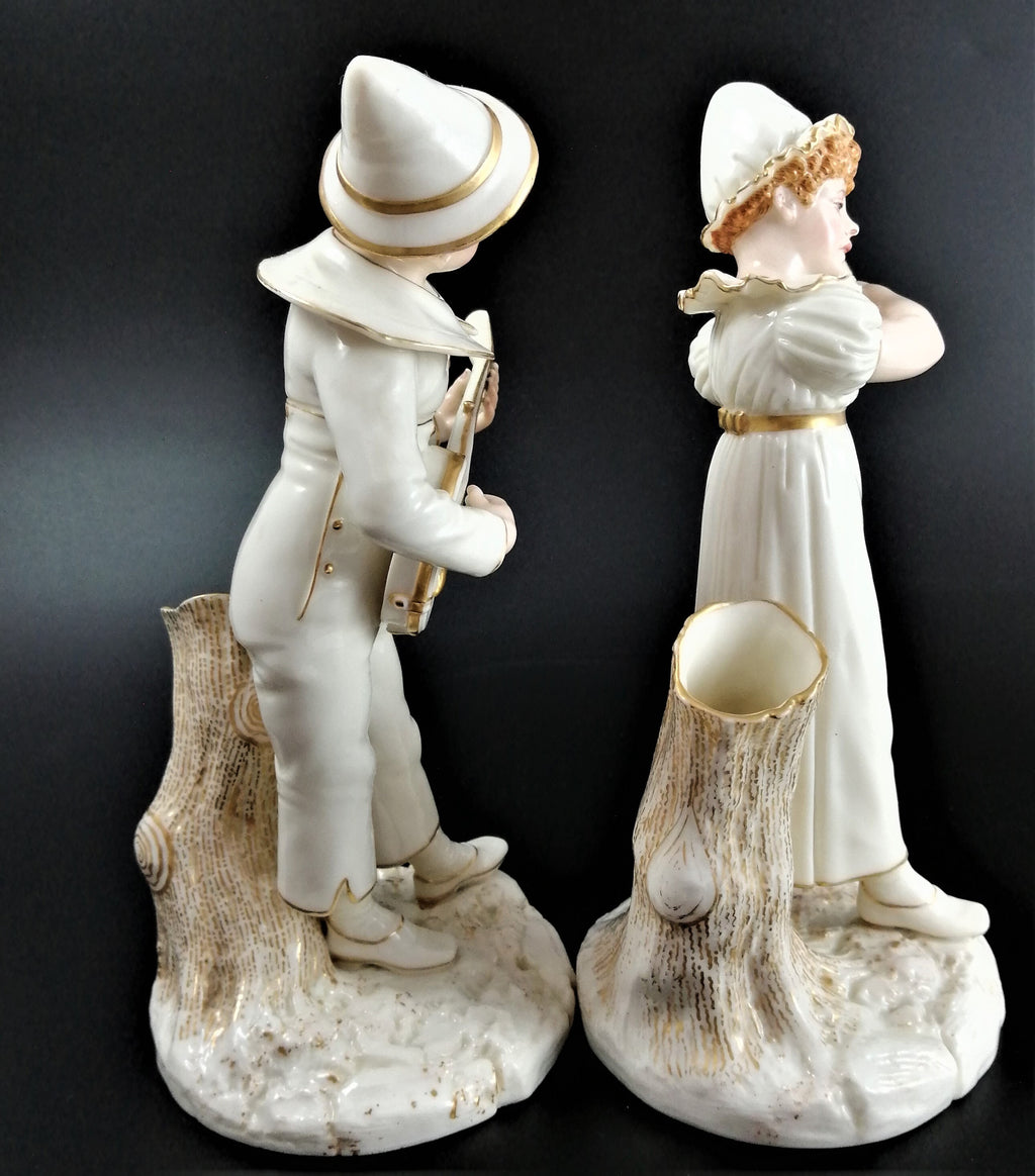 Antique Royal Worcester figures,James Hadley,musicians,1885, very rare