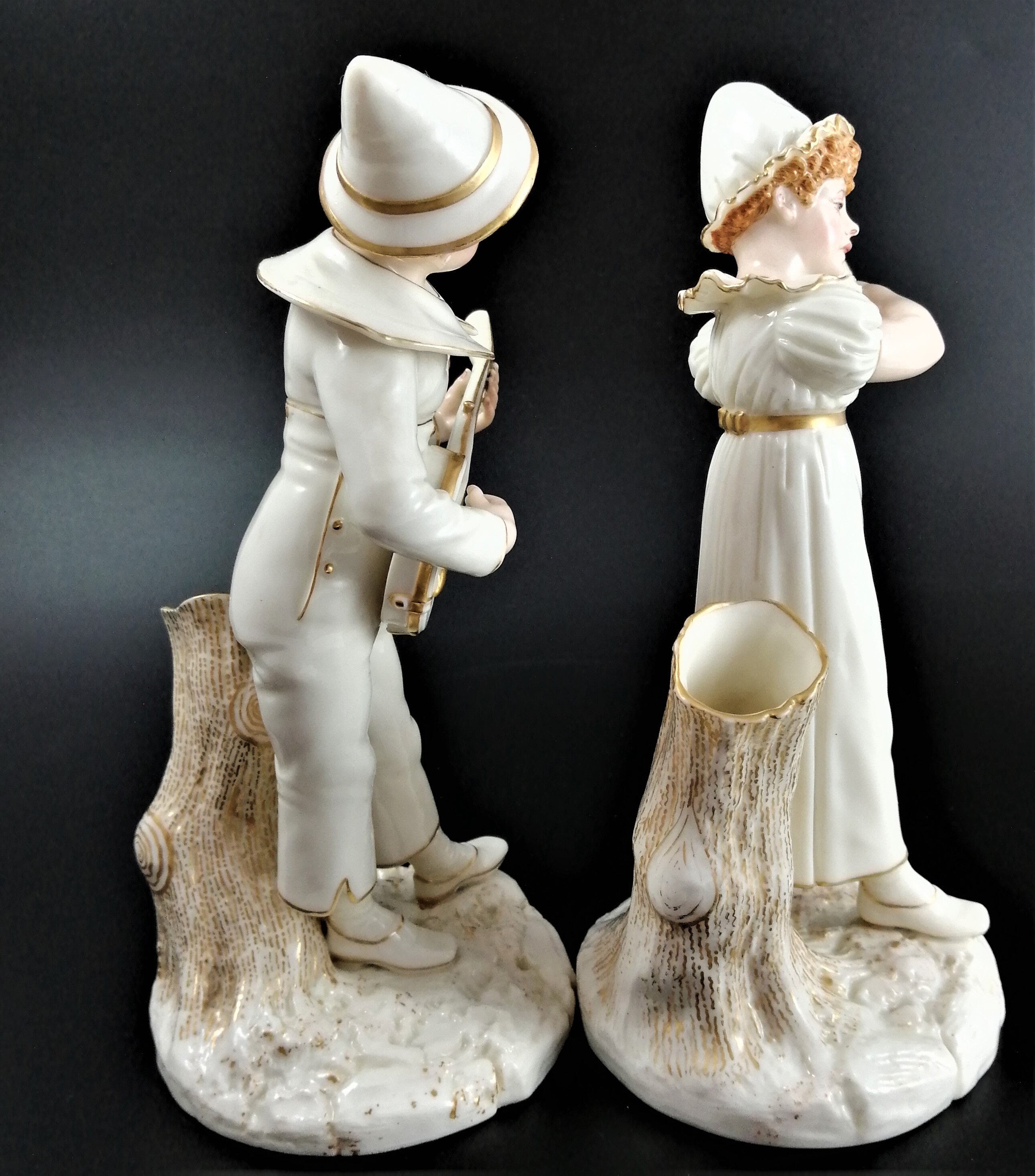 Antique Royal Worcester figures,James Hadley,musicians,1885, very rare