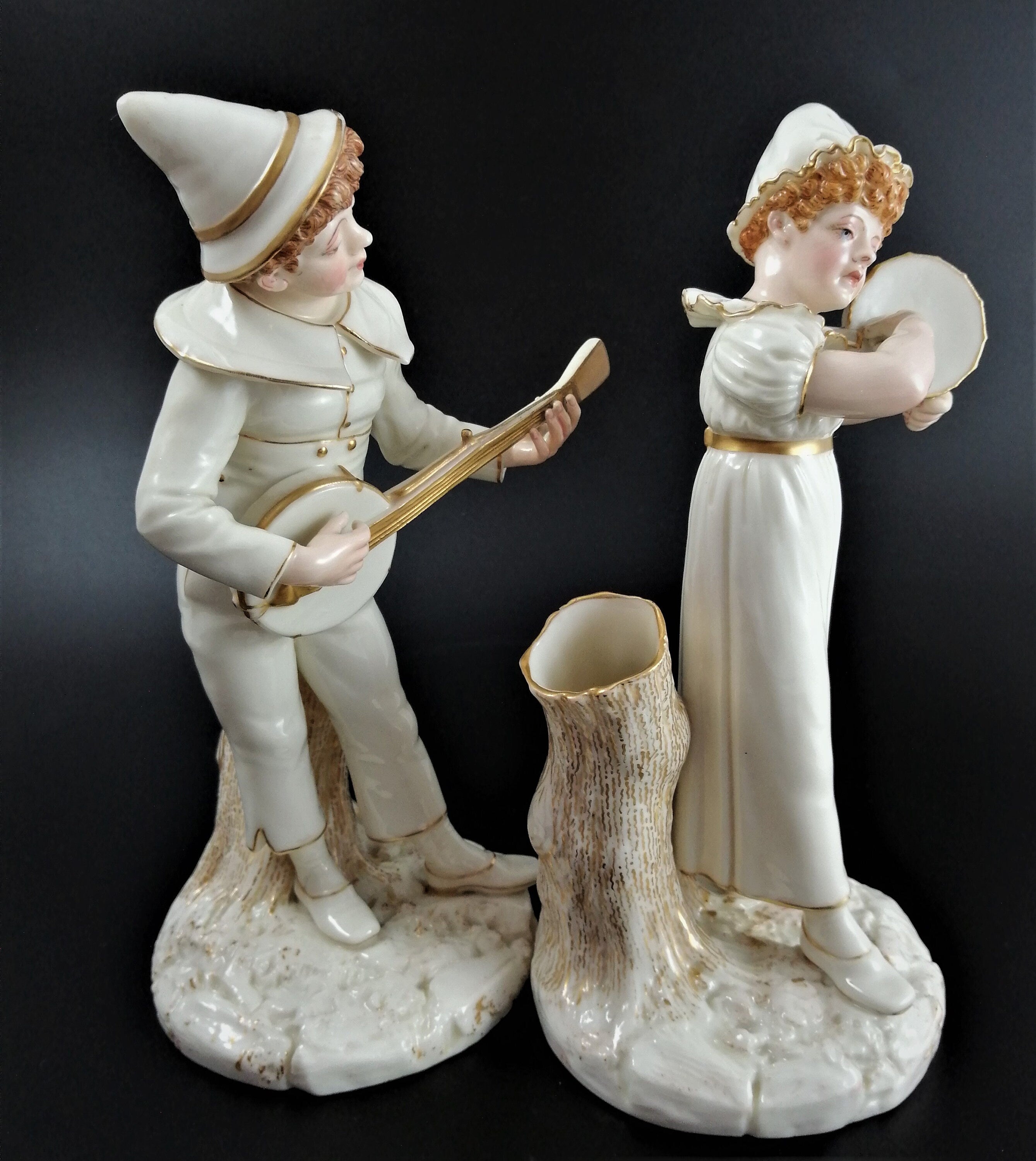Antique Royal Worcester figures,James Hadley,musicians,1885, very rare