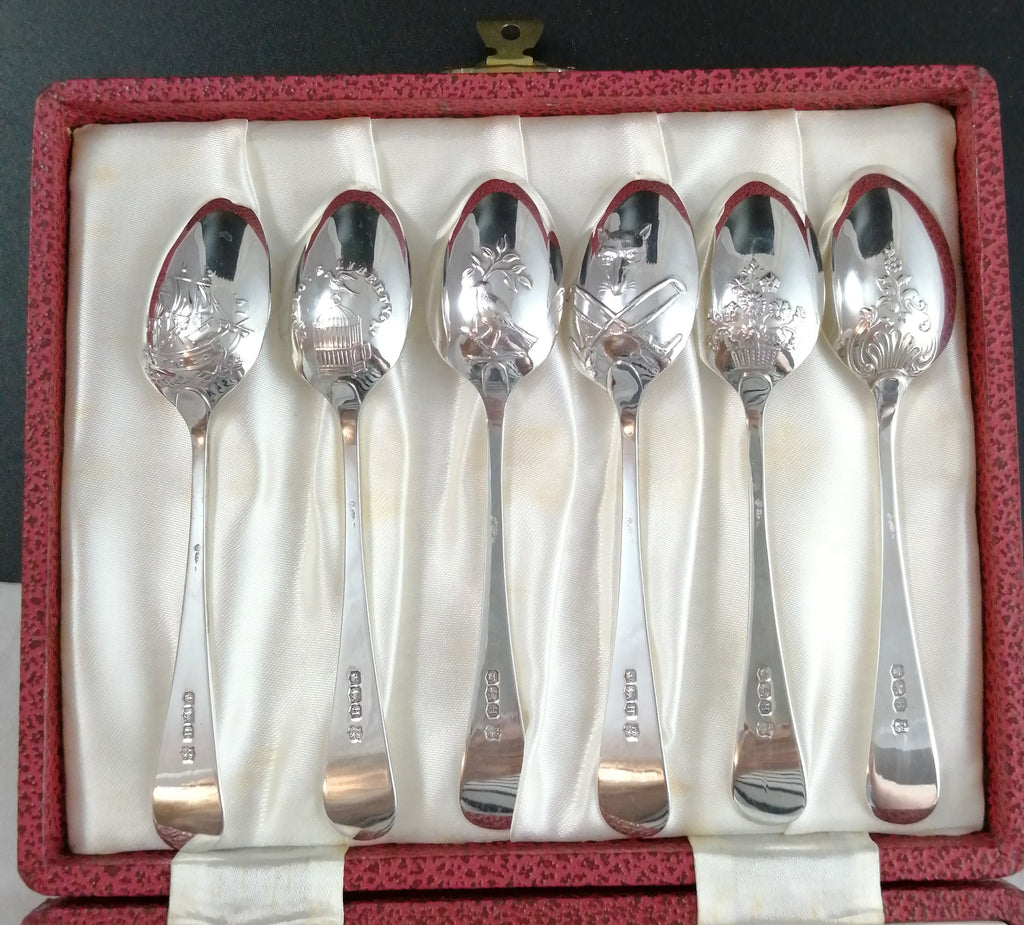 Sterling Silver Fancy Back (Picture Back) Teaspoons (Set of 6) - I Love Liberty