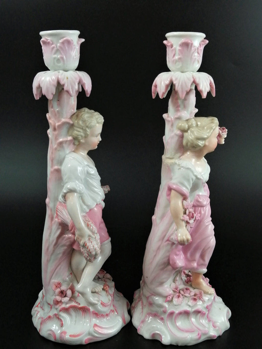 Antique pair of porcelain candelabrum , Giulio Richard of Milan,c.1880