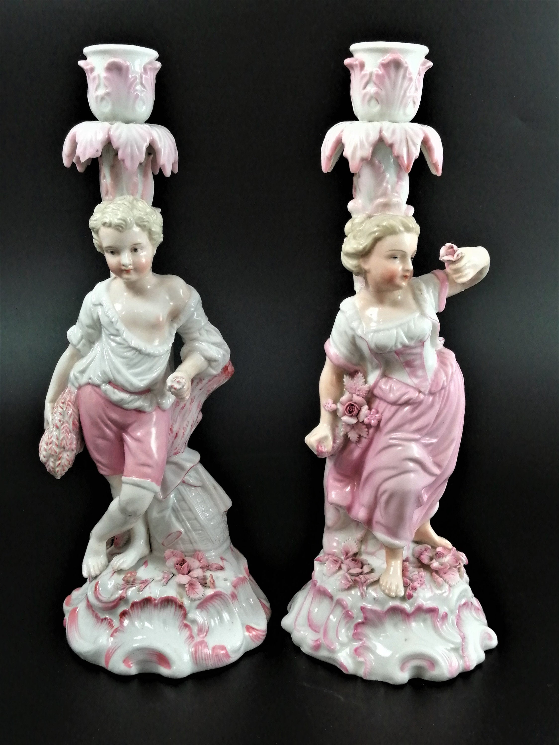 Antique pair of porcelain candelabrum , Giulio Richard of Milan,c.1880