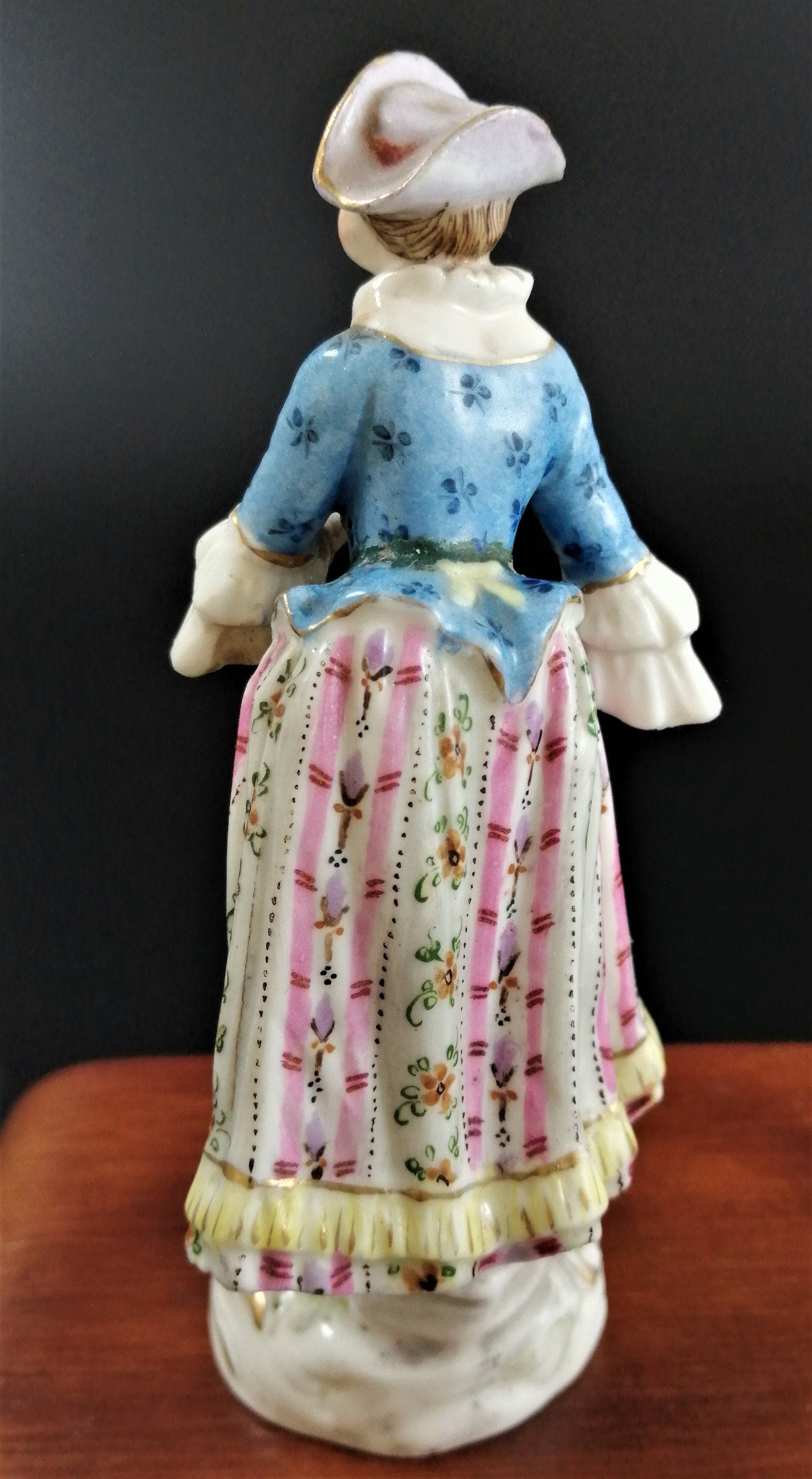 Antique Bavarian porcelain figurine of lady with flowers, Lenck Family, 1840’s