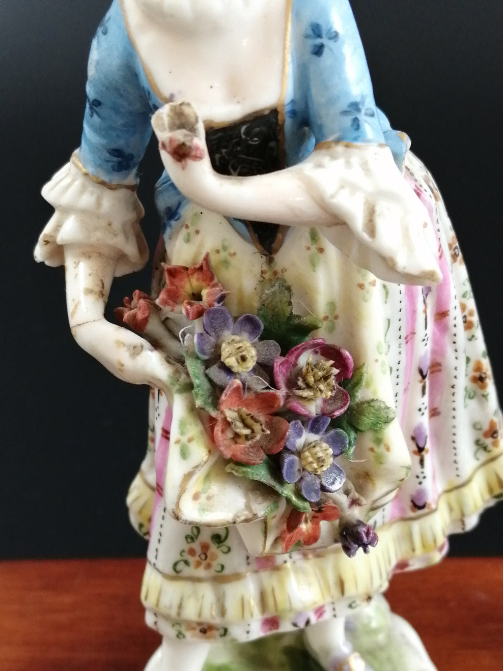 Antique Bavarian porcelain figurine of lady with flowers, Lenck Family, 1840’s