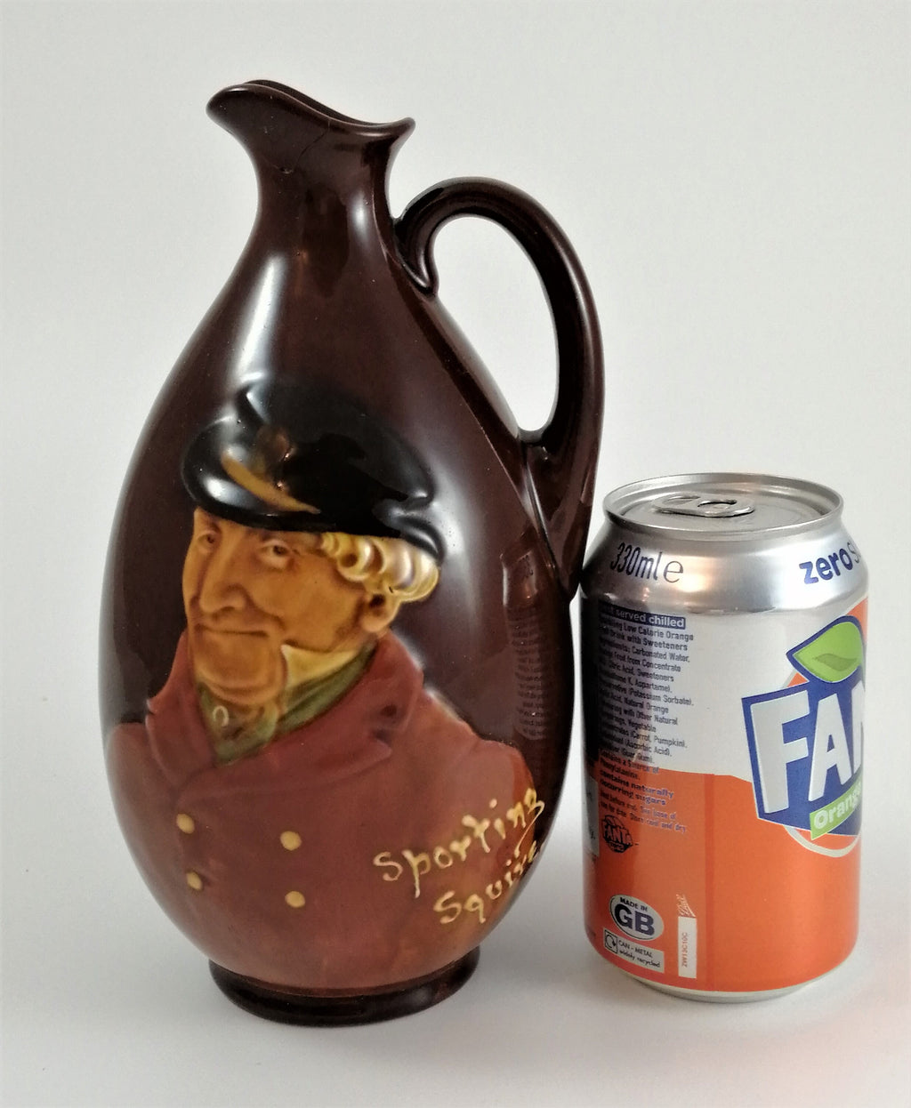 Antique Edwardian stoneware Royal Doulton Kingsware SPORTING SQUIRE Dewars whisky jug flask flagon