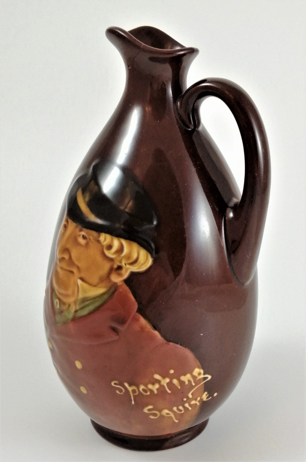 Antique Edwardian stoneware Royal Doulton Kingsware SPORTING SQUIRE Dewars whisky jug flask flagon