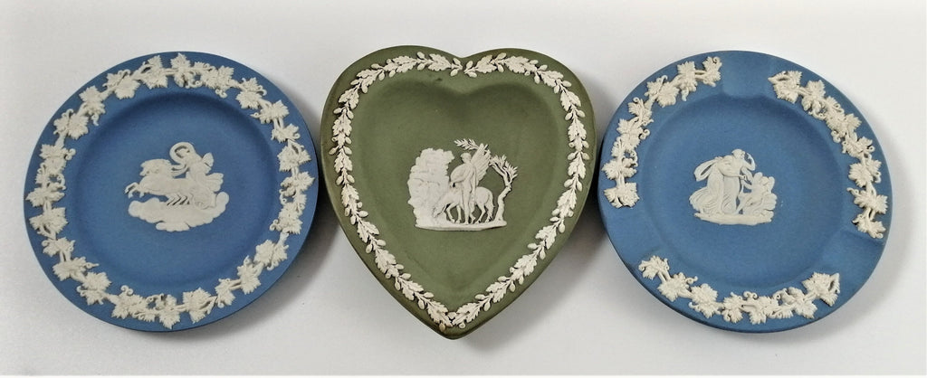 Antique Wedgwood Jasperware Set: Light Blue & Moss Green Trinket Dishes