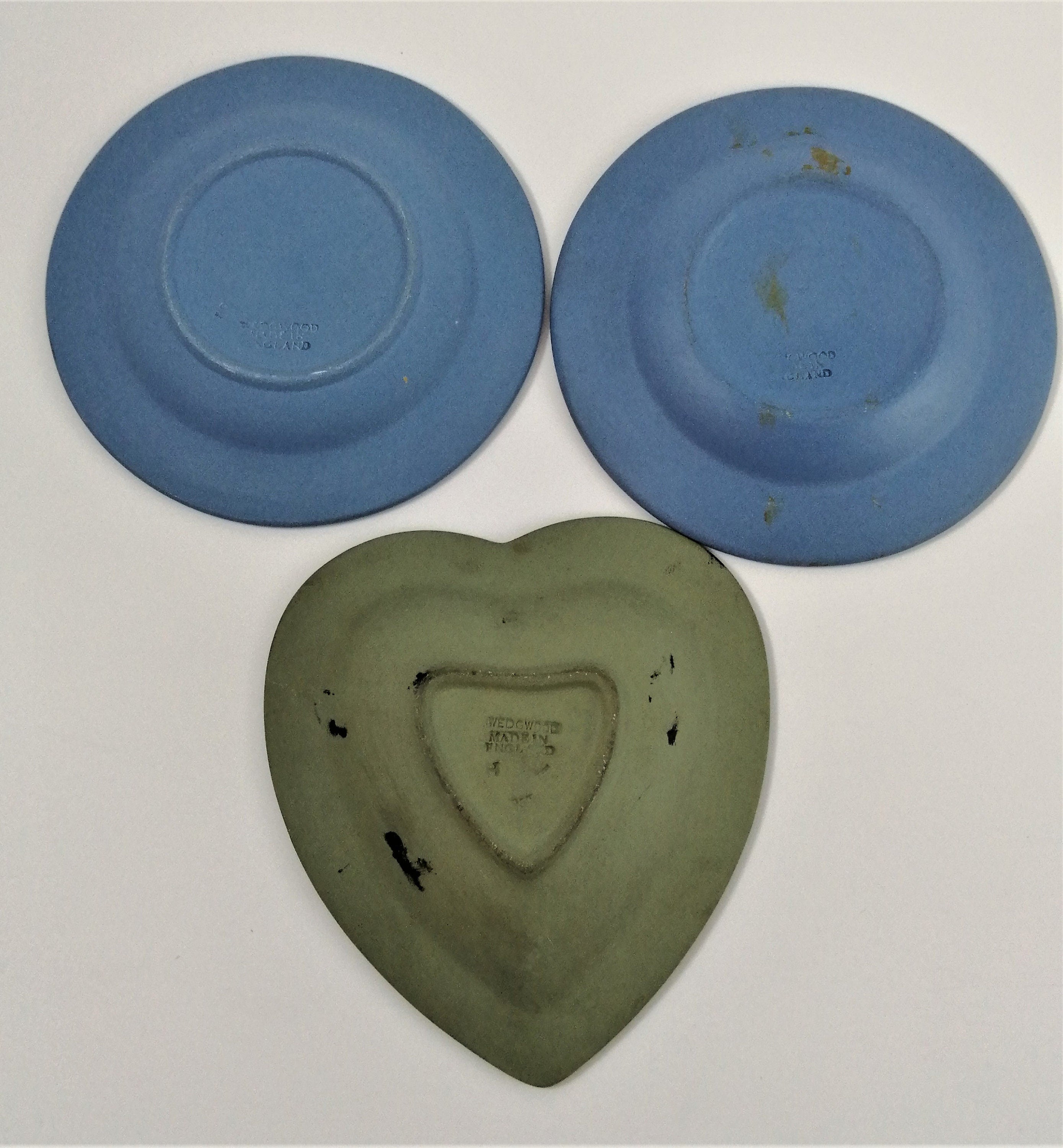 Antique Wedgwood Jasperware Set: Light Blue & Moss Green Trinket Dishes