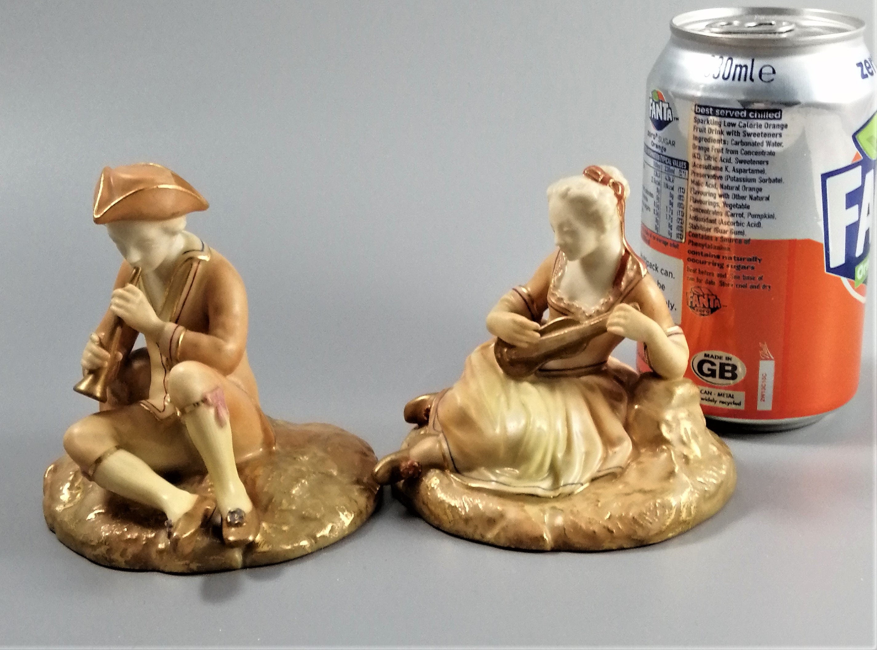 Antique Royal Worcester Porcelain Figurines: Lounging Musicians, 1913