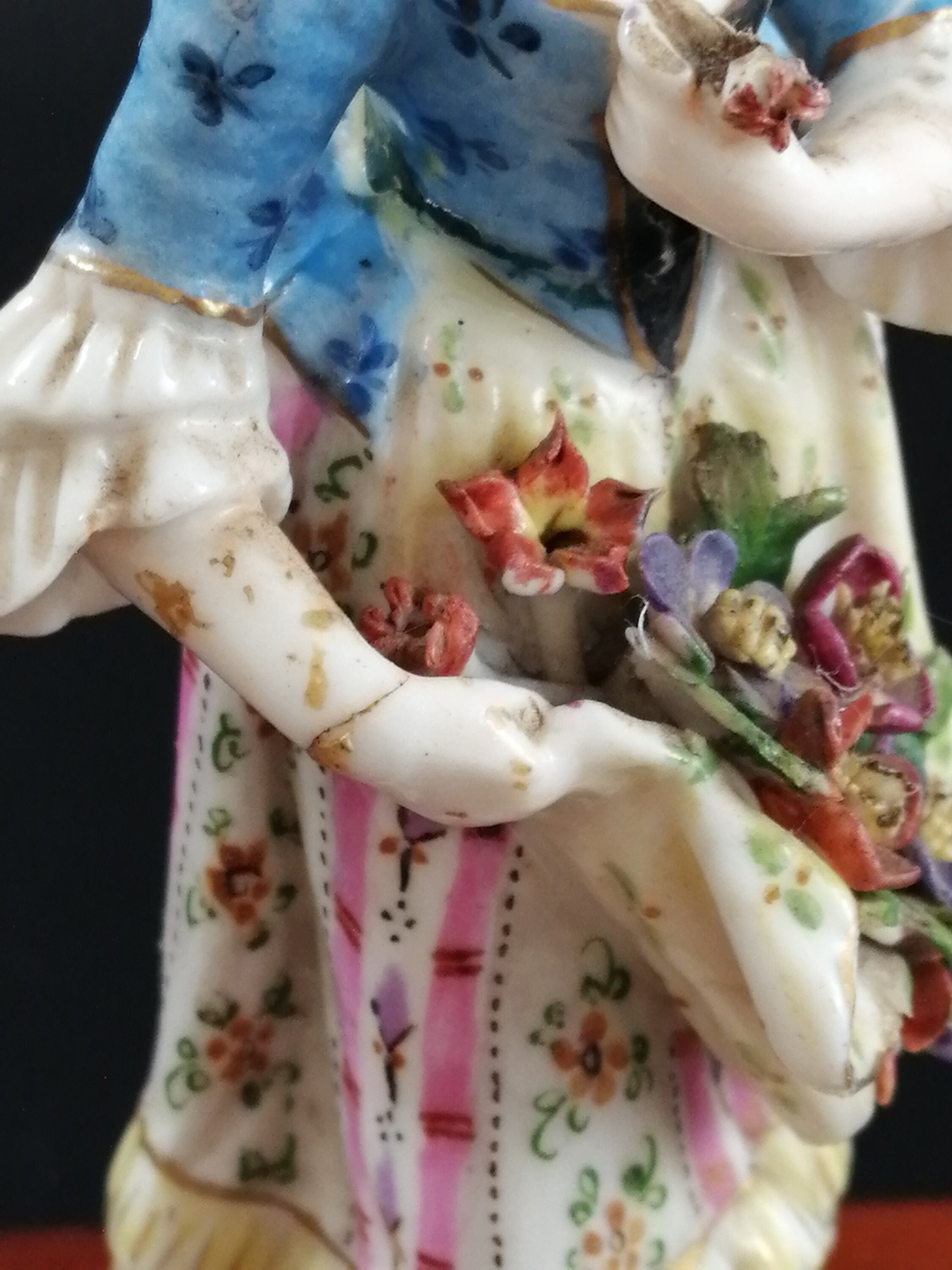 Antique Bavarian porcelain figurine of lady with flowers, Lenck Family, 1840’s