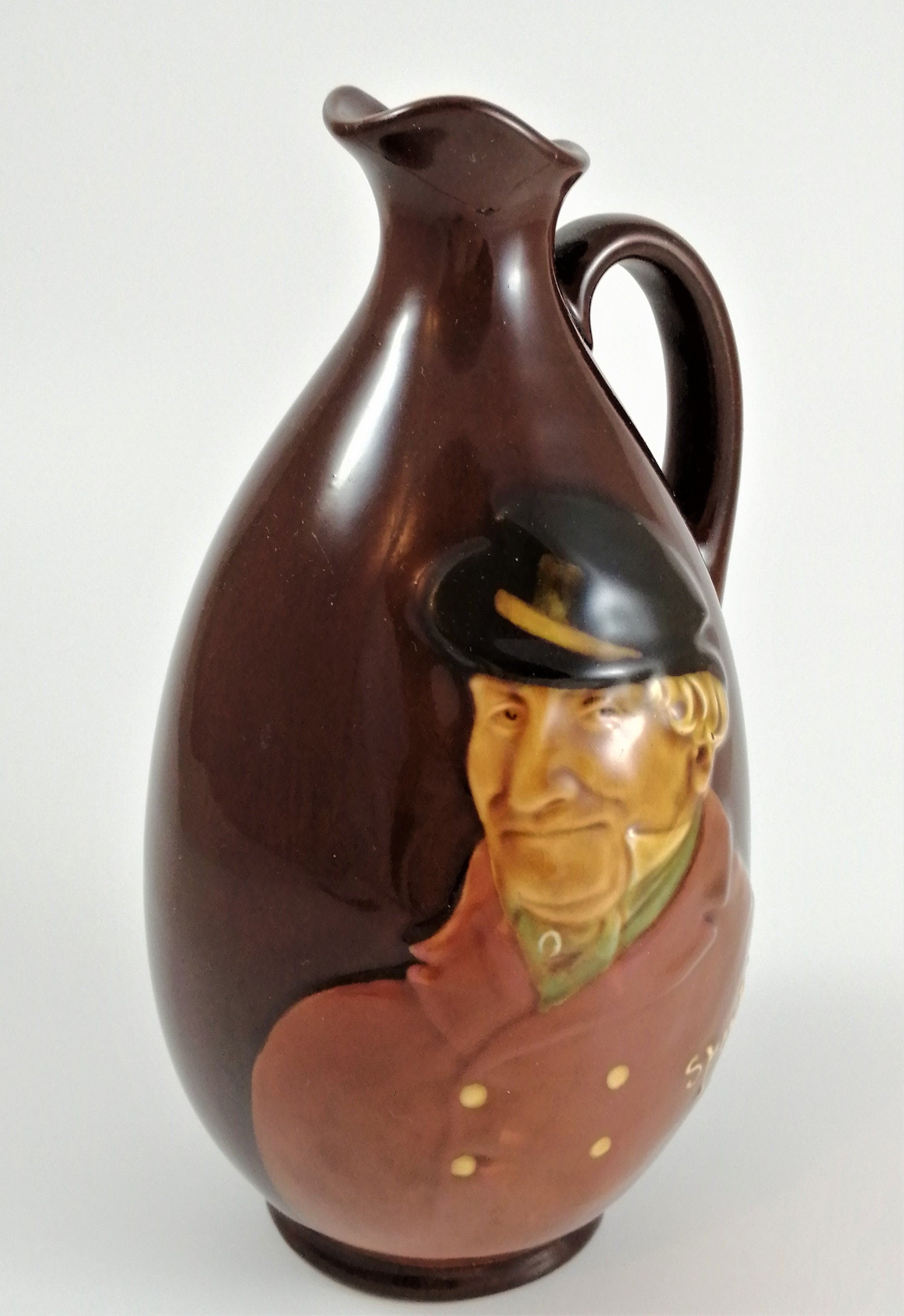 Antique Edwardian stoneware Royal Doulton Kingsware SPORTING SQUIRE Dewars whisky jug flask flagon
