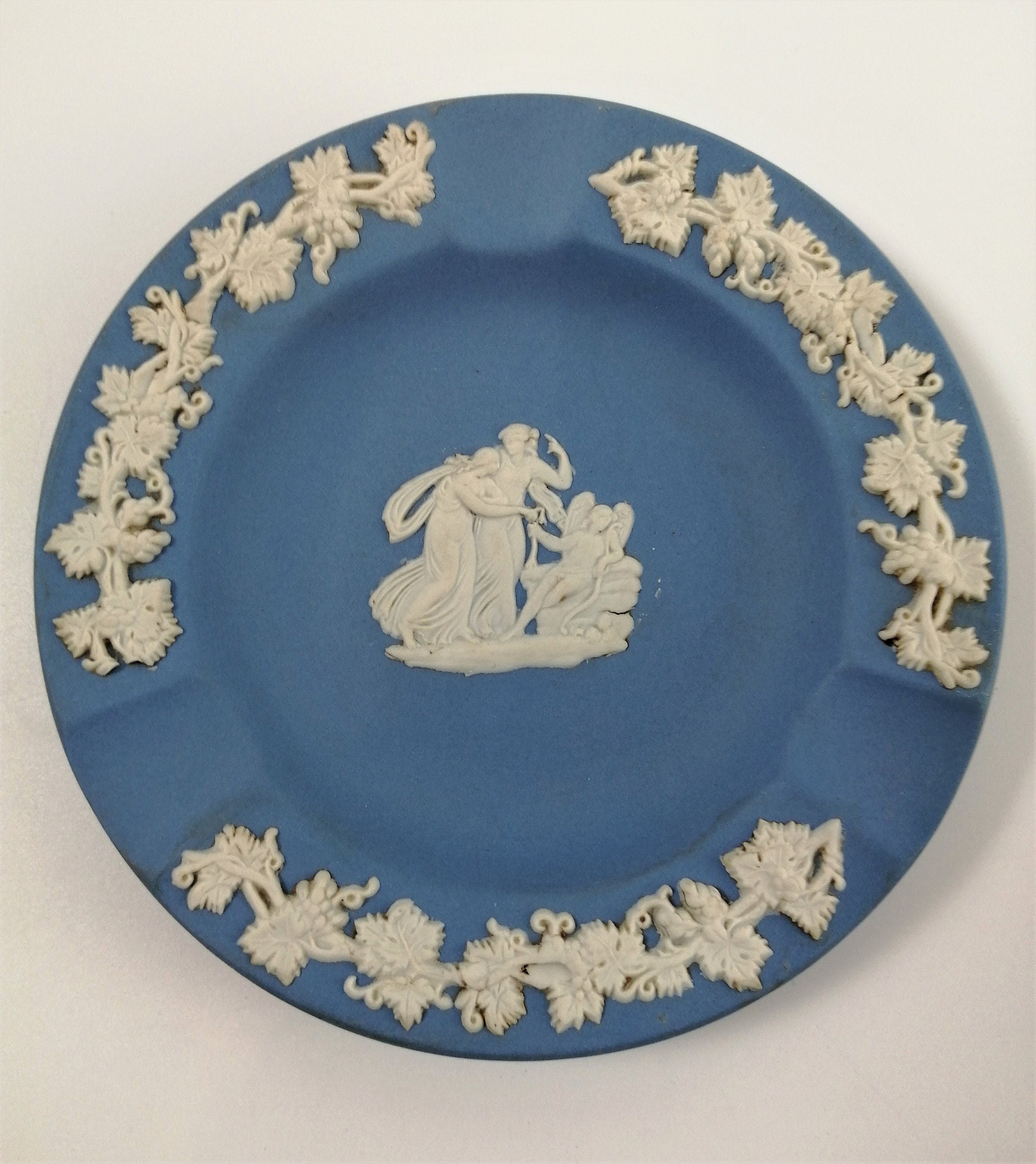 Antique Wedgwood Jasperware Set: Light Blue & Moss Green Trinket Dishes