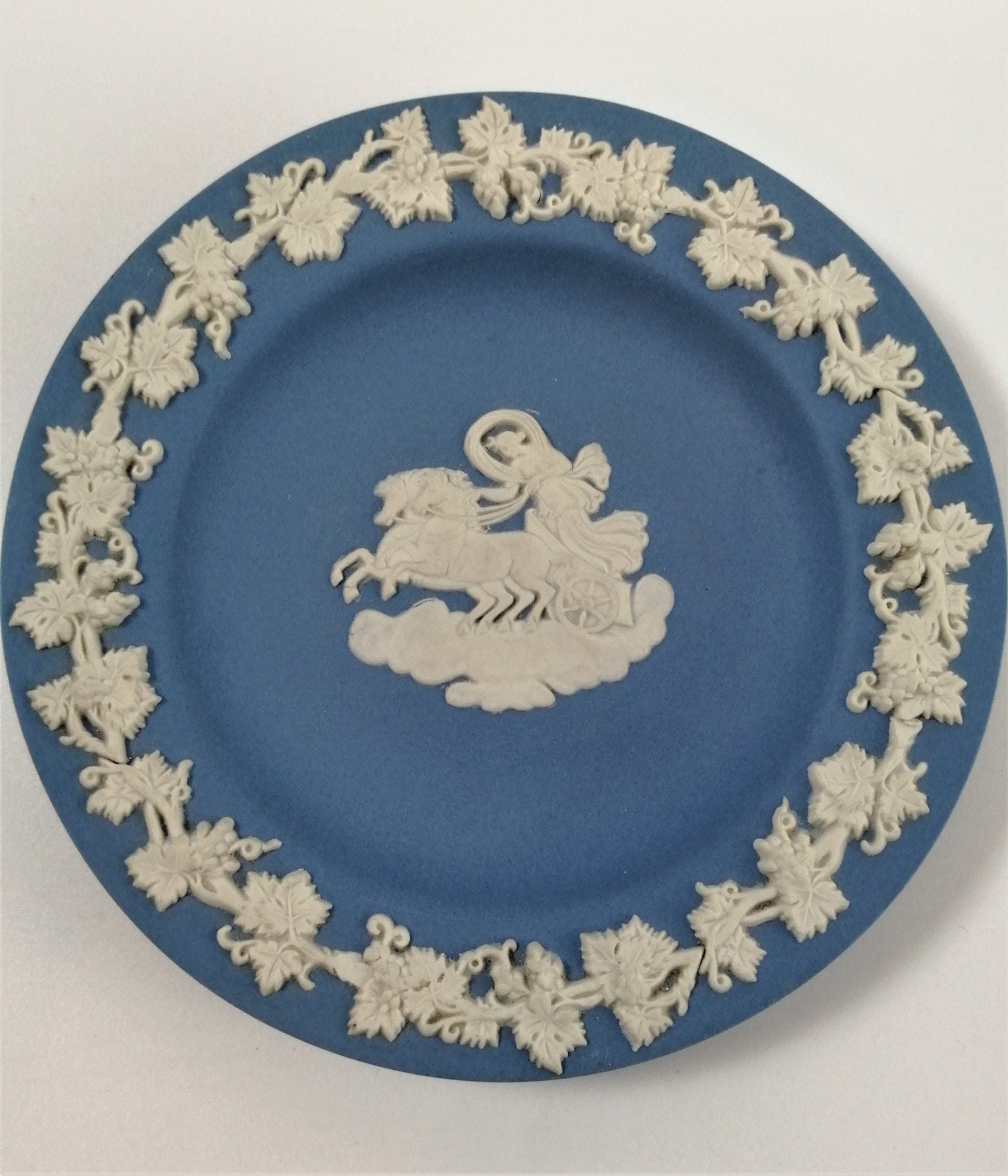 Antique Wedgwood Jasperware Set: Light Blue & Moss Green Trinket Dishes