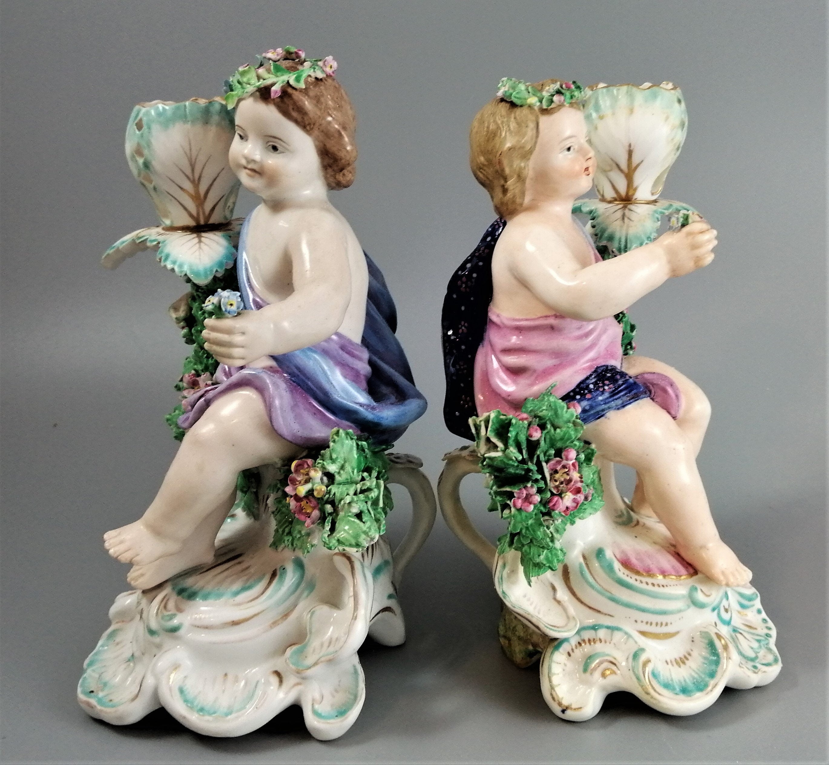 Antique Derby Porcelain Cherub Candlesticks: Sampson Hancock, c. 1867–1870