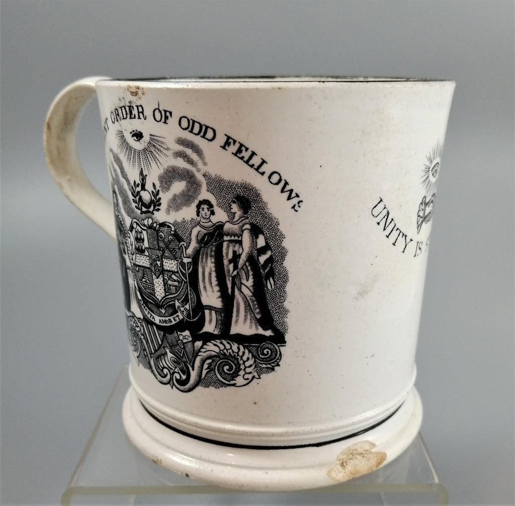 Victorian Staffordshire Pearlware Mug: Odd Fellows Commemorative, c. 1850s