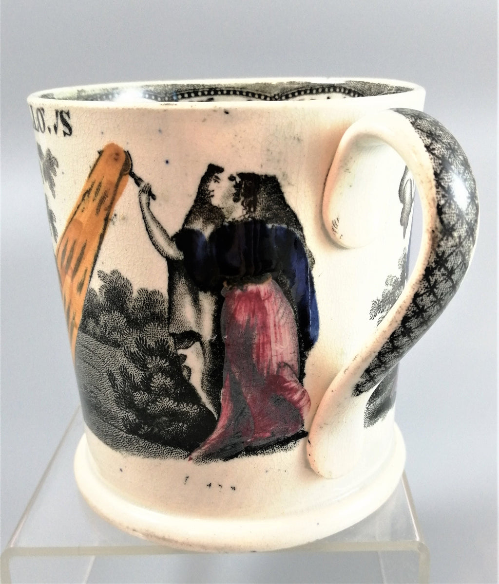 Georgian Staffordshire Pearlware Mug: Odd Fellows Transferware, c. 1820s