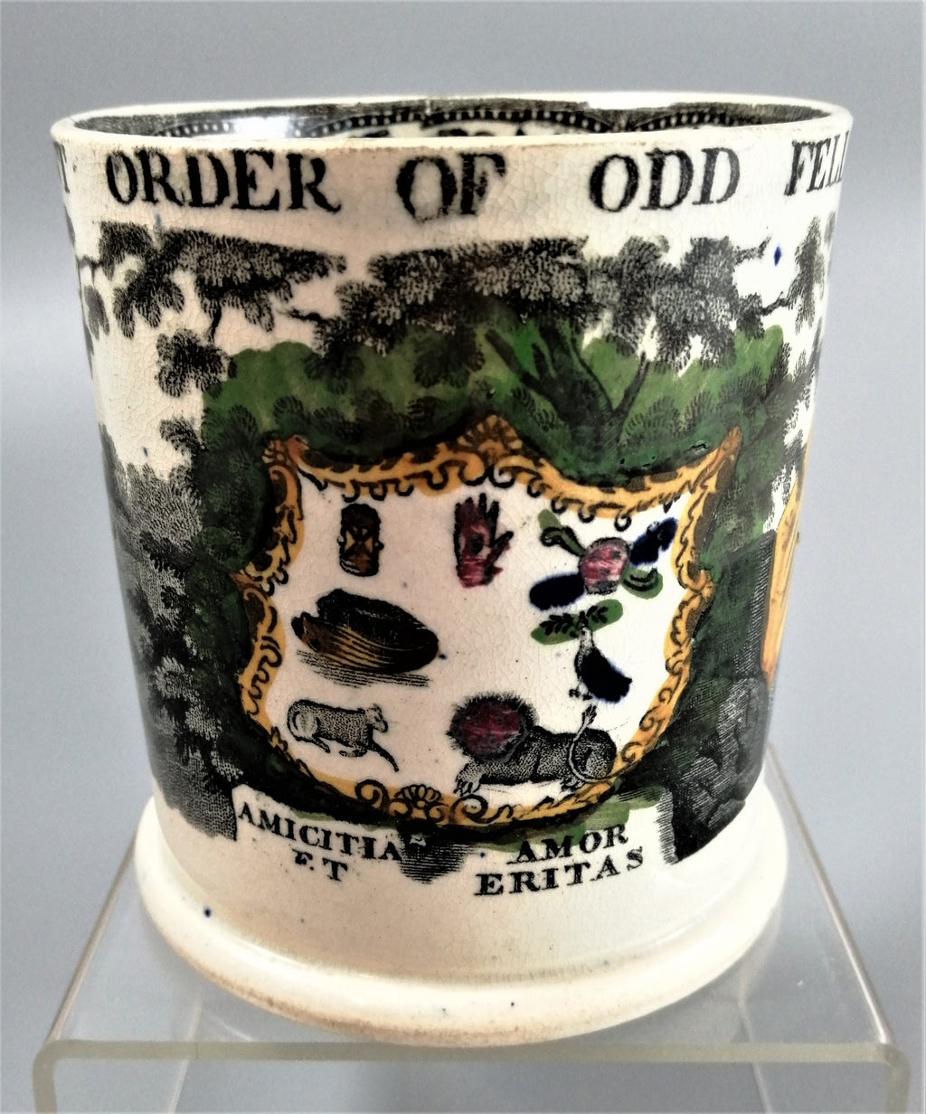 Georgian Staffordshire Pearlware Mug: Odd Fellows Transferware, c. 1820s