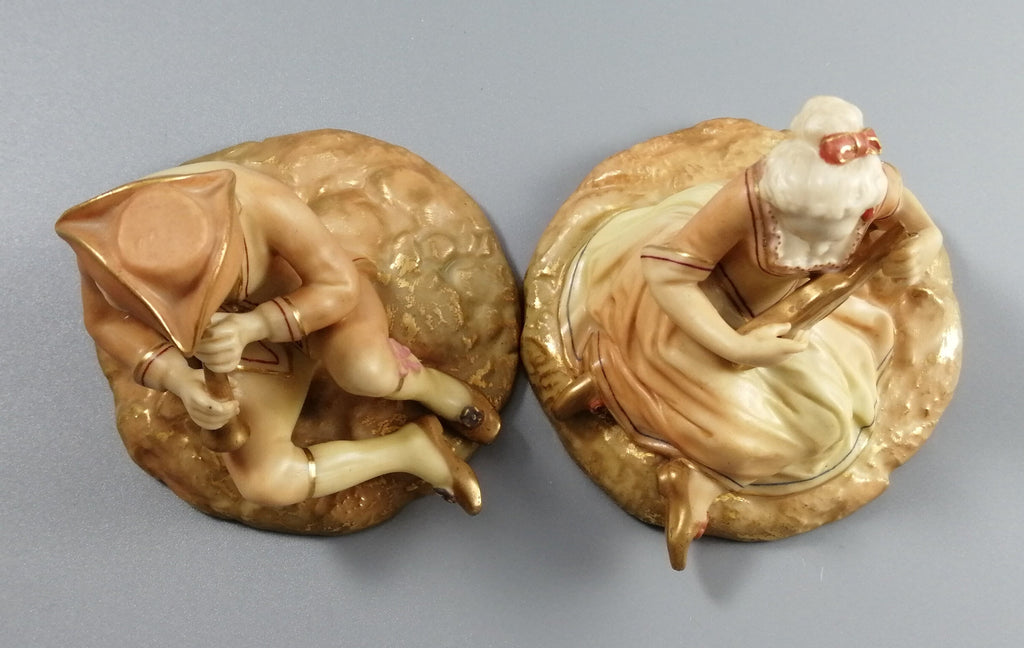 Antique Royal Worcester Porcelain Figurines: Lounging Musicians, 1913