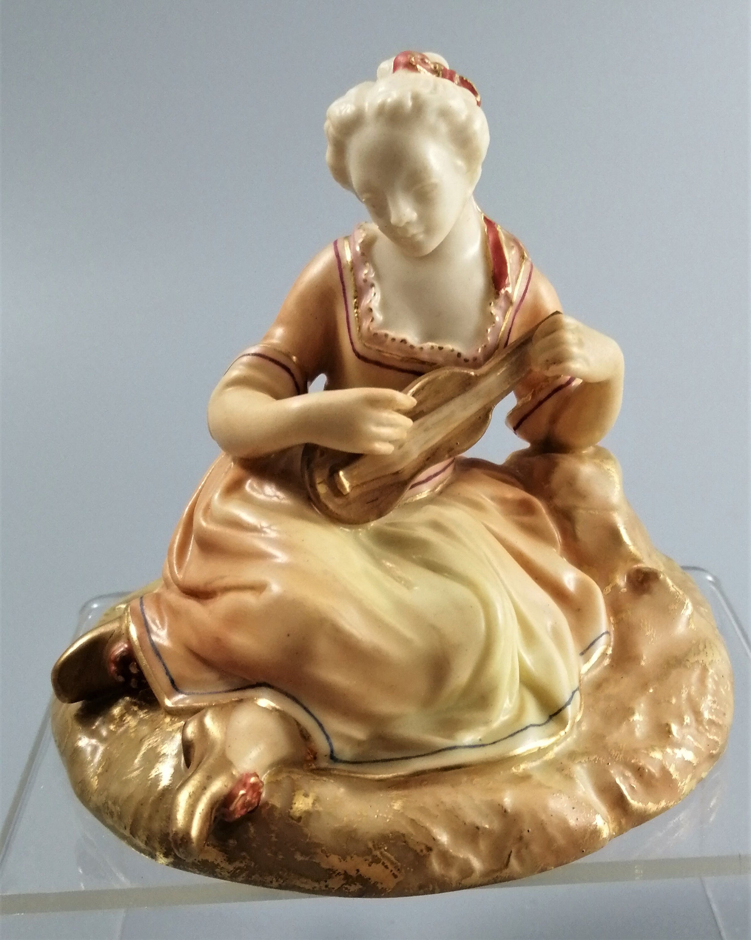 Antique Royal Worcester Porcelain Figurines: Lounging Musicians, 1913