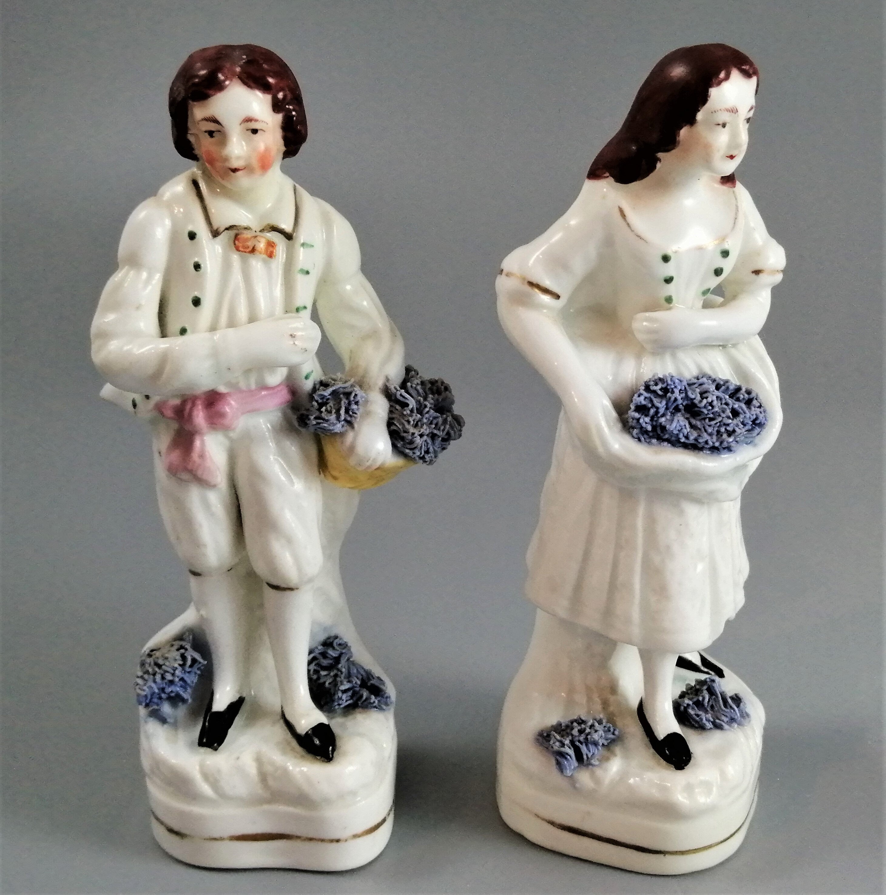 Antique Staffordshire Gardener Figures: James Dudson Pair, c. 1840