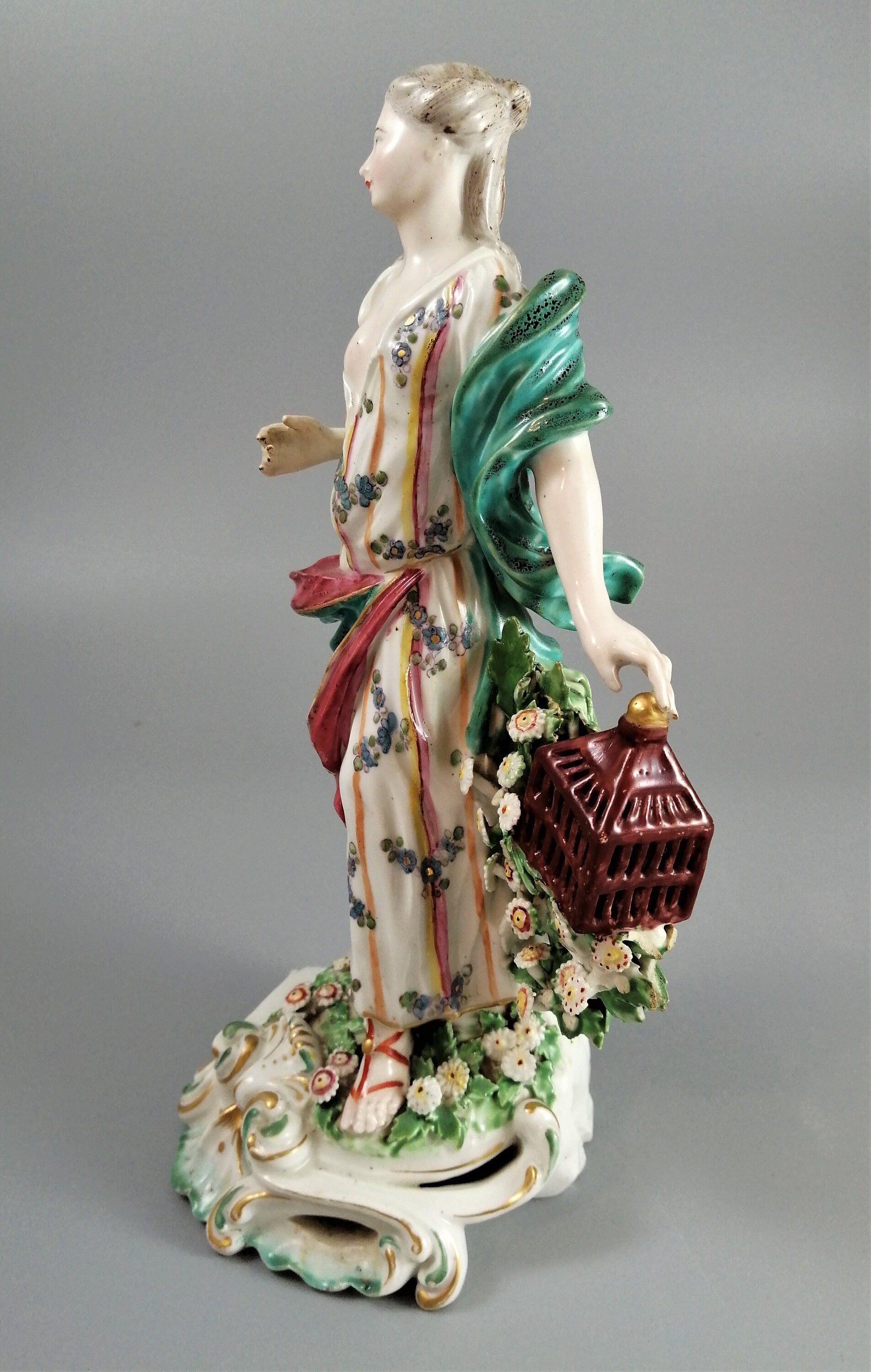 Rare Derby Porcelain Figurine: 'Air' - Allegorical Lady with Birdcage (1756-1765)